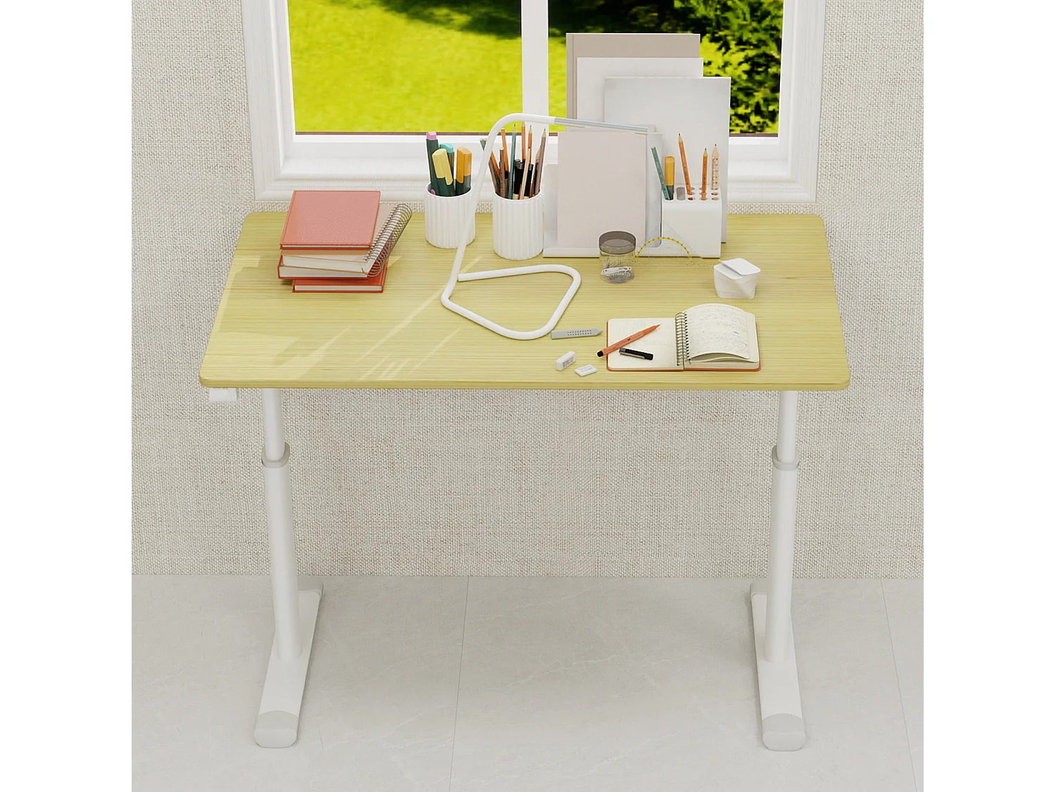 Escritorio regulable en altura 60-90cm - Tablero color madera 100x60cm