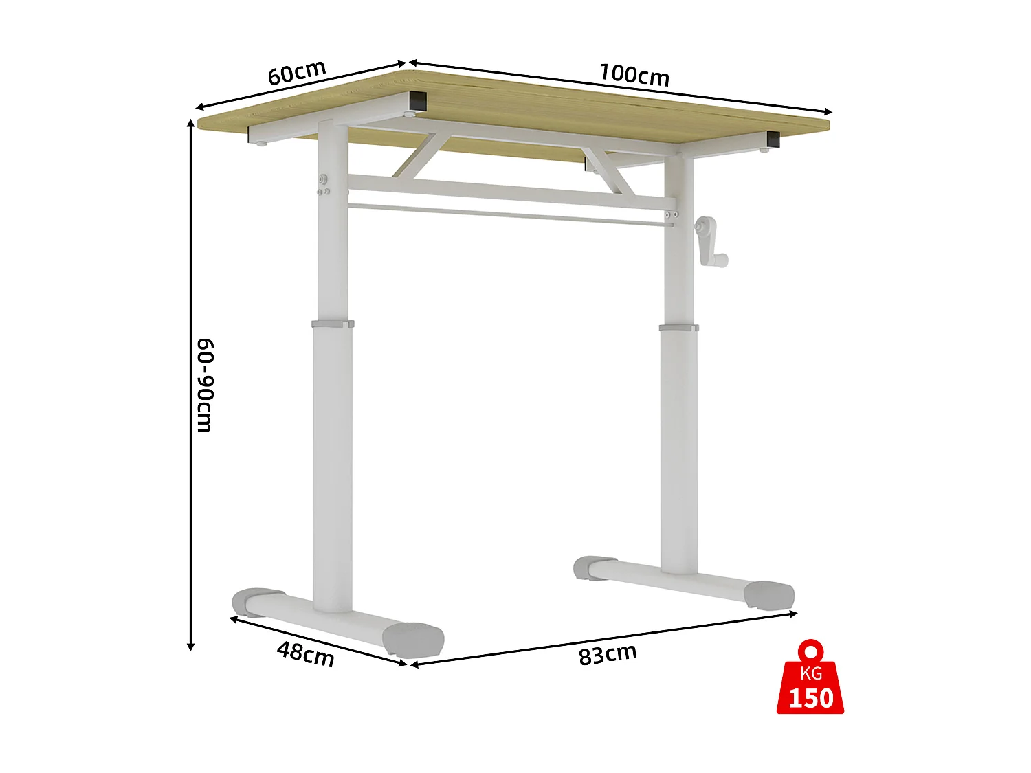 Escritorio regulable en altura 60-90cm - Tablero color madera 100x60cm