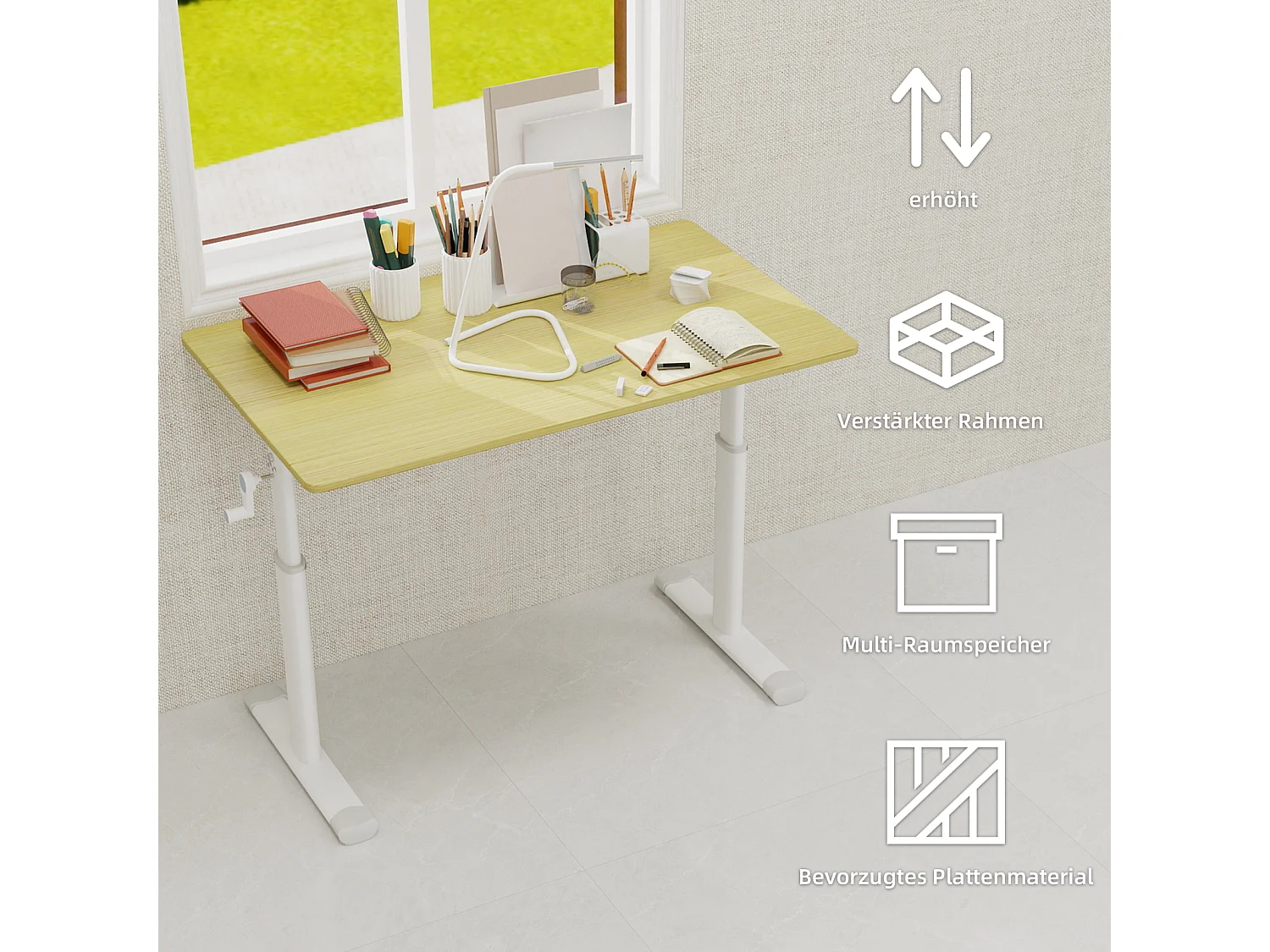 Escritorio regulable en altura 60-90cm - Tablero color madera 100x60cm