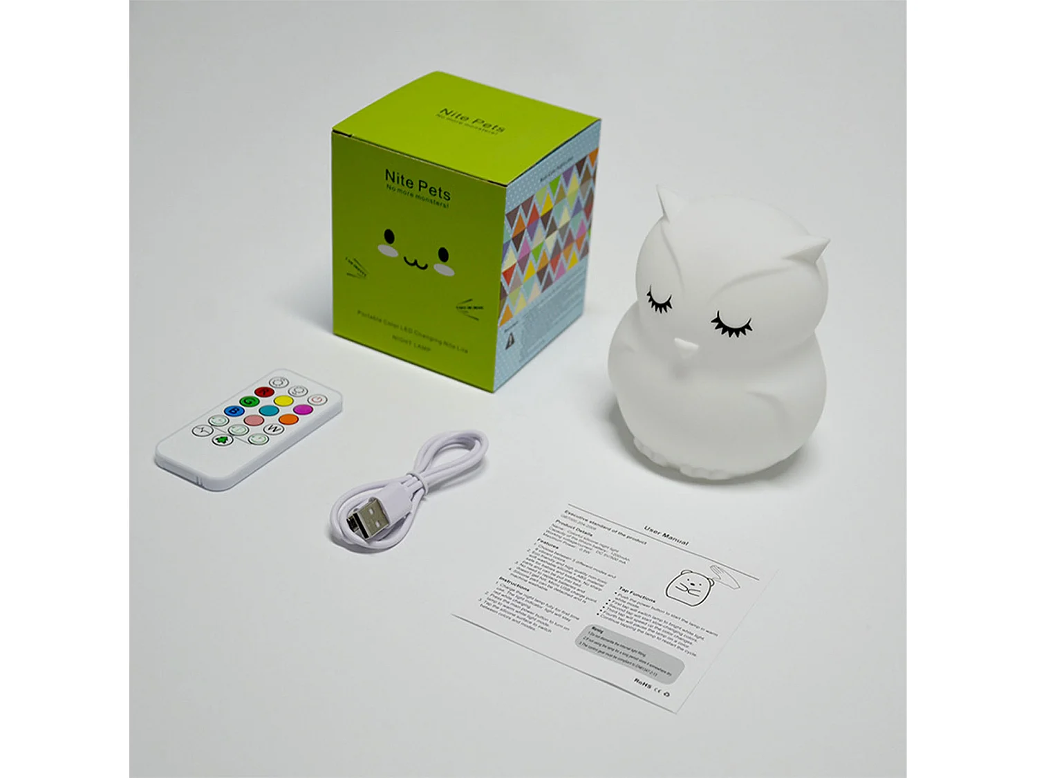 Veilleuse hibou blanche pour enfants avec 9 couleurs