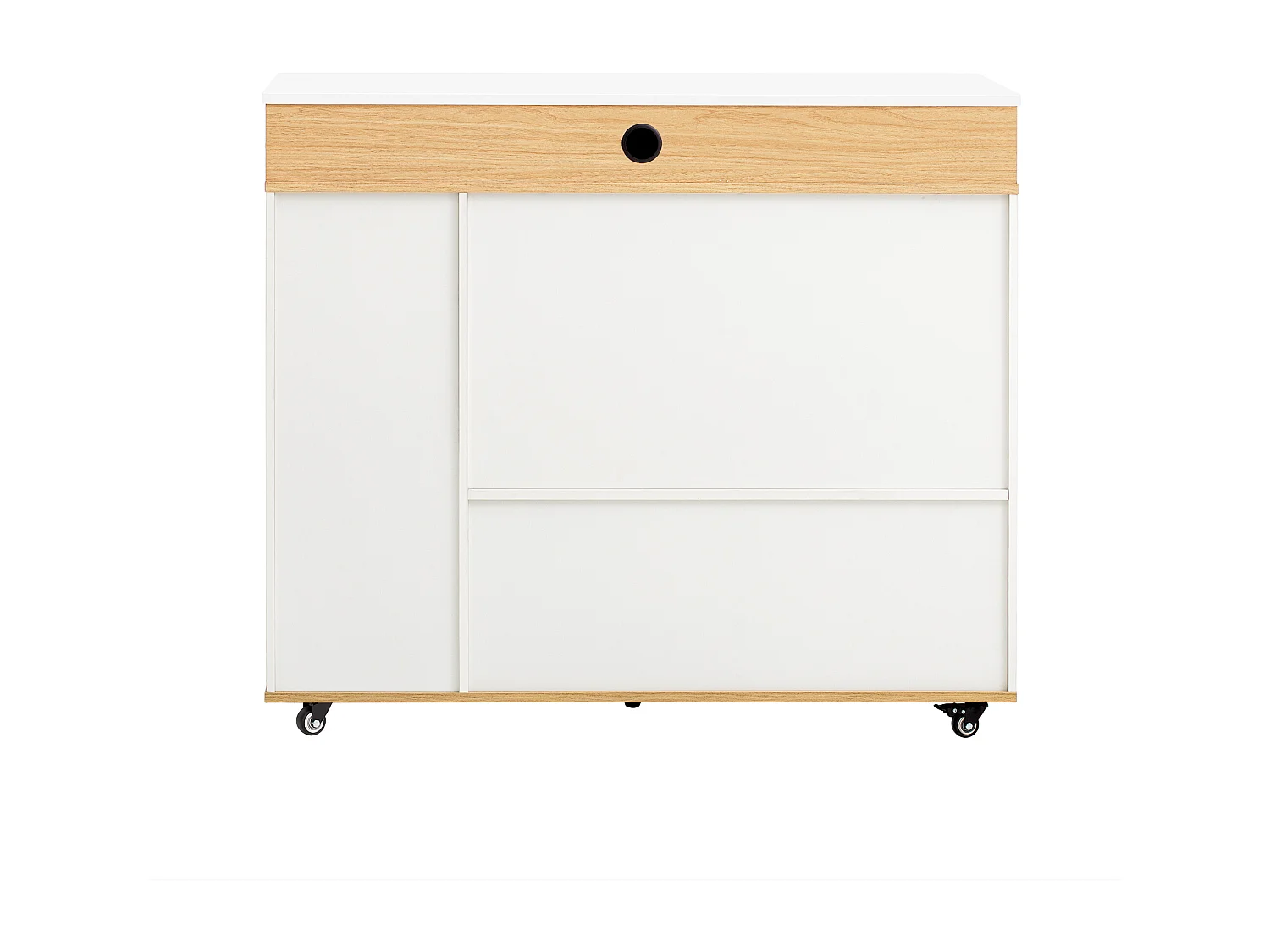 Keukentrolley met stopcontacten en glazen deuren - Wit en hout