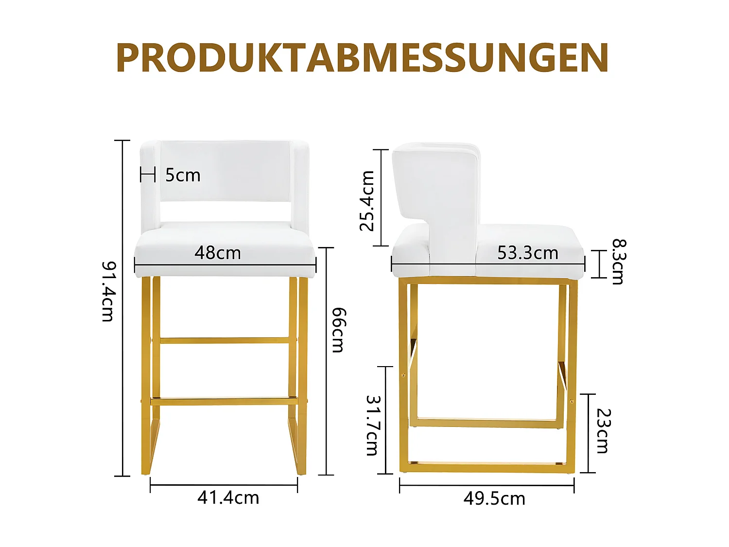Juego de 2 taburetes de bar de PU blanco con patas de metal dorado - Diseño nórdico