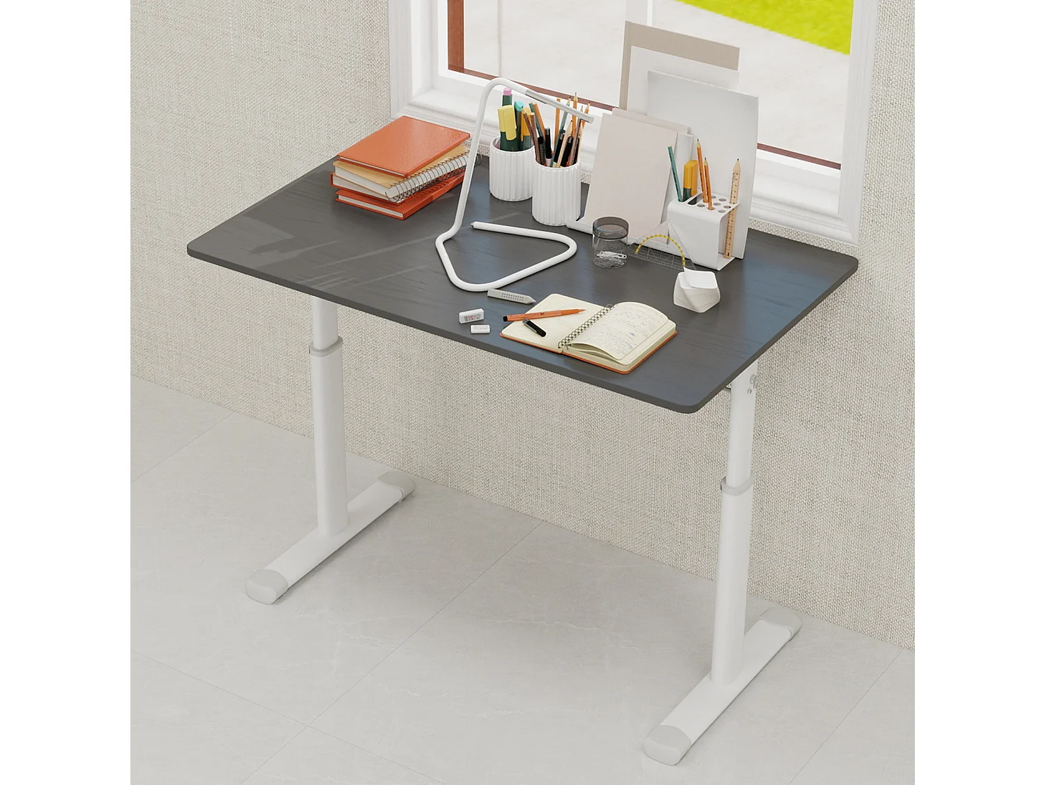 In hoogte verstelbaar bureau 60-90 cm - Grijs blad 100x60 cm