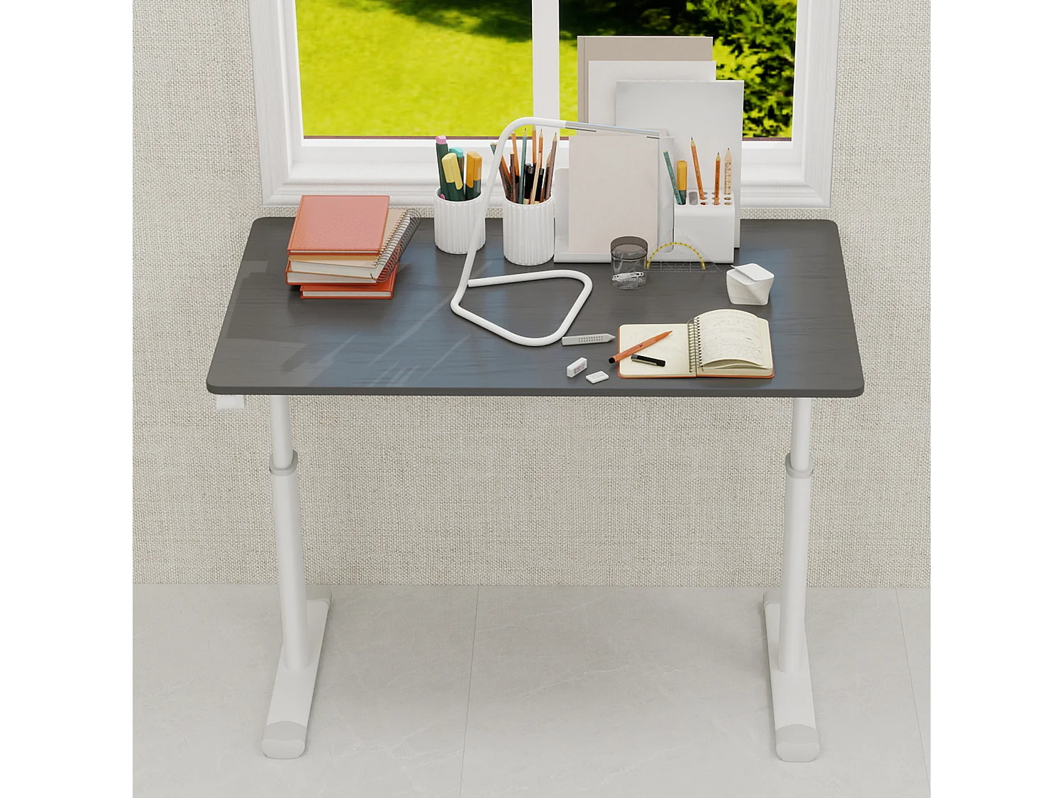 In hoogte verstelbaar bureau 60-90 cm - Grijs blad 100x60 cm