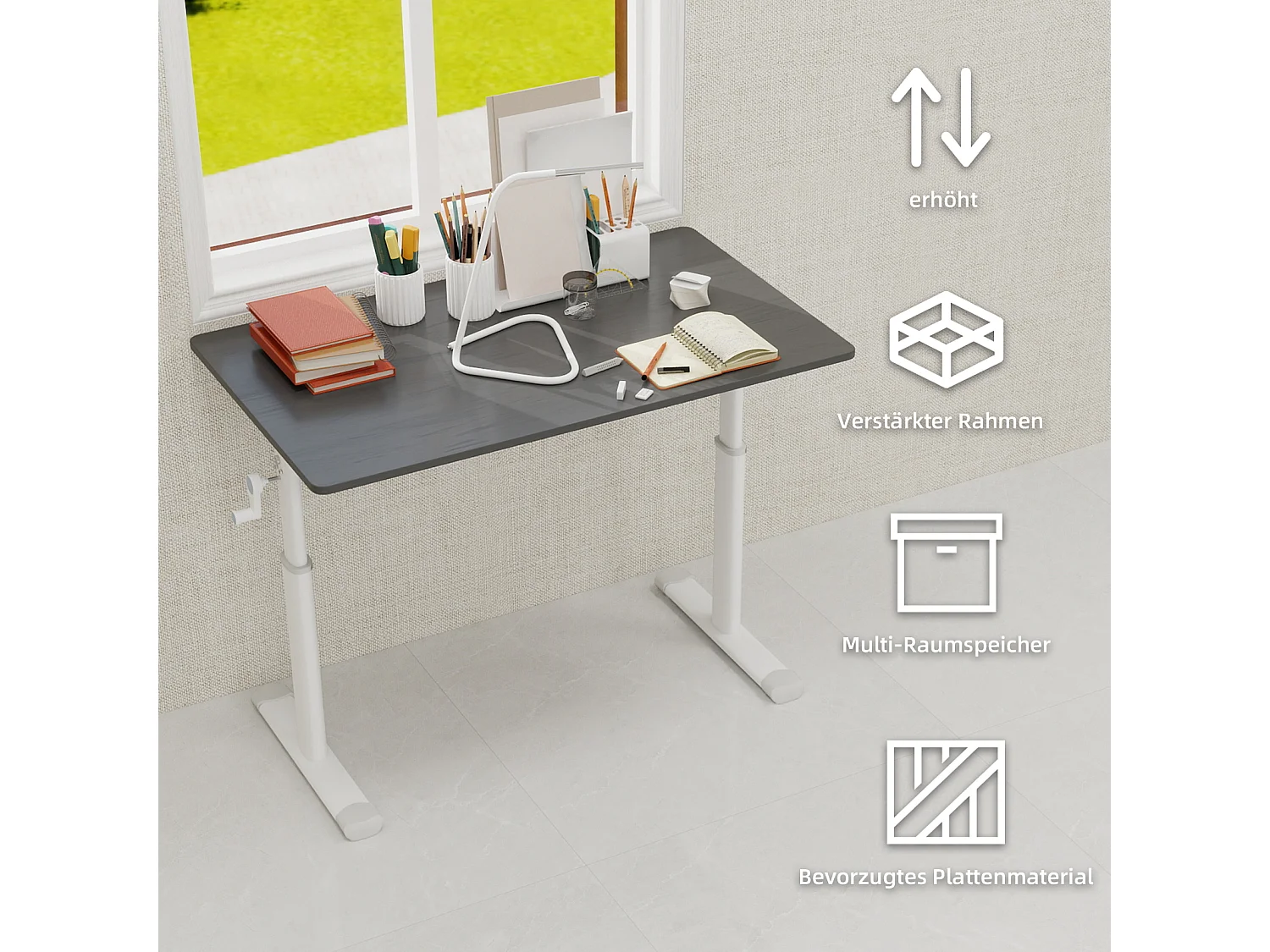 In hoogte verstelbaar bureau 60-90 cm - Grijs blad 100x60 cm