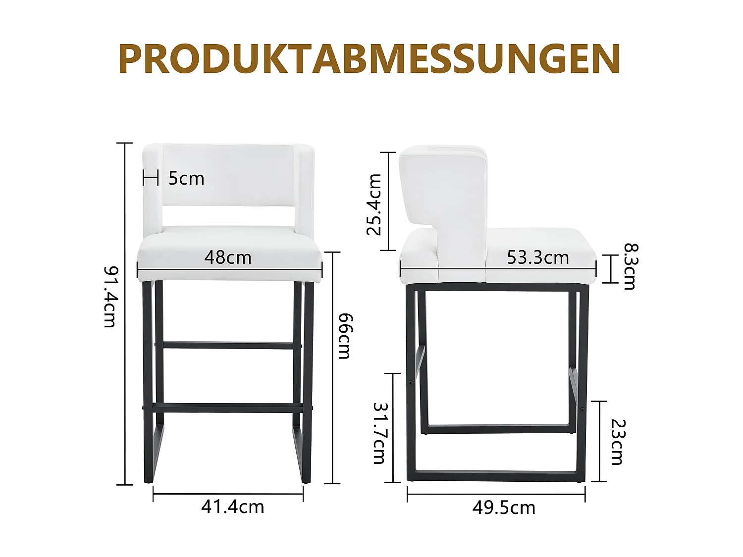 Juego de 2 taburetes de bar de PU blanco con patas de metal negro - Diseño nórdico