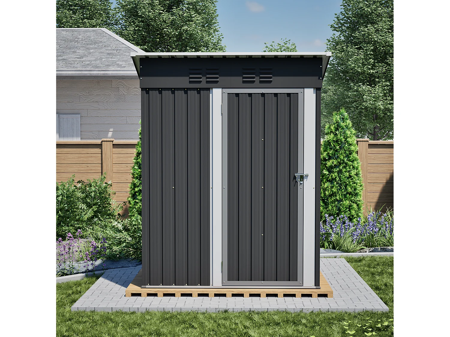 Casinha de jardim em metal preto com porta com fechadura - área de armazenamento de 1,27 m²