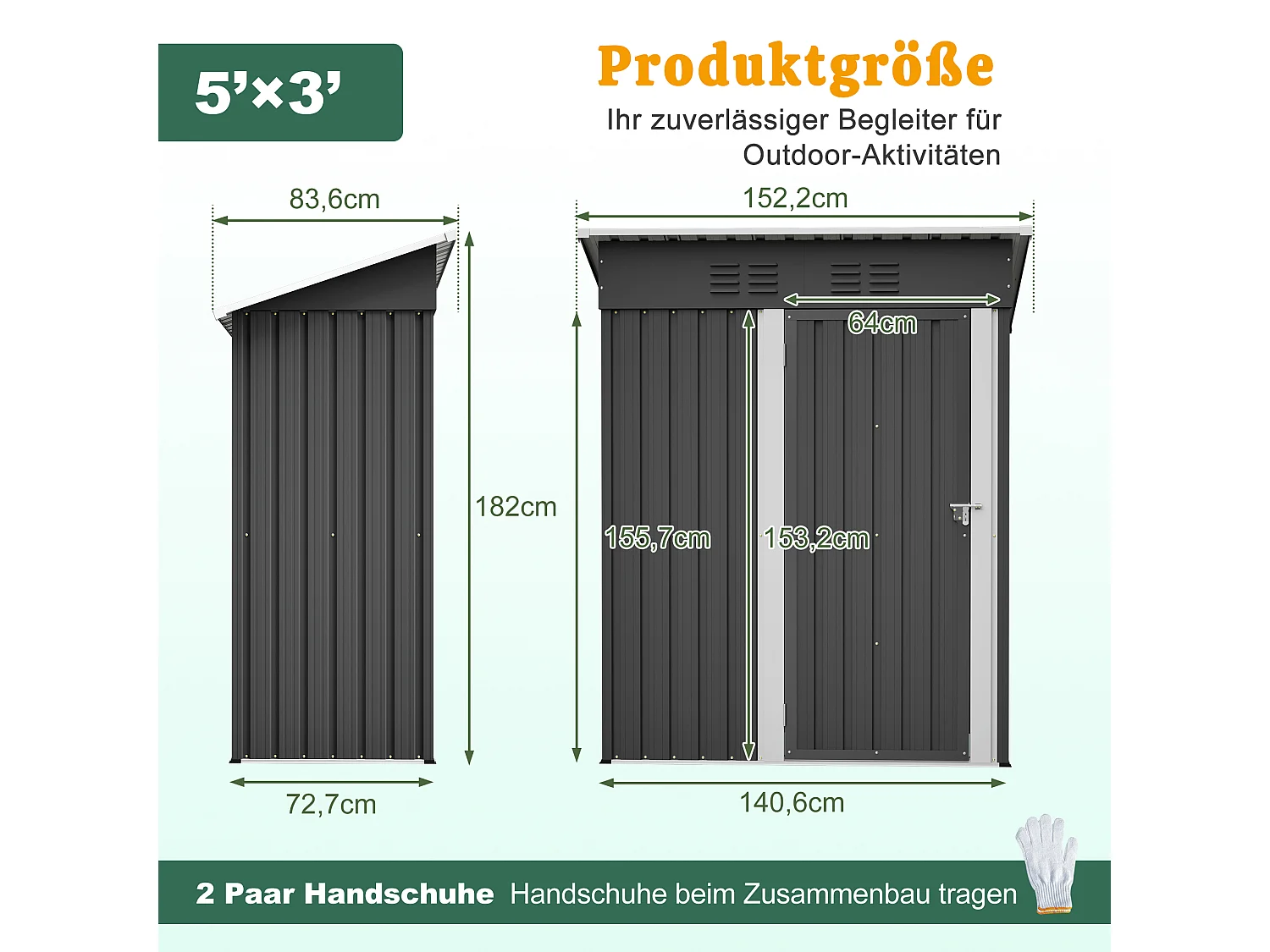 Casinha de jardim em metal preto com porta com fechadura - área de armazenamento de 1,27 m²