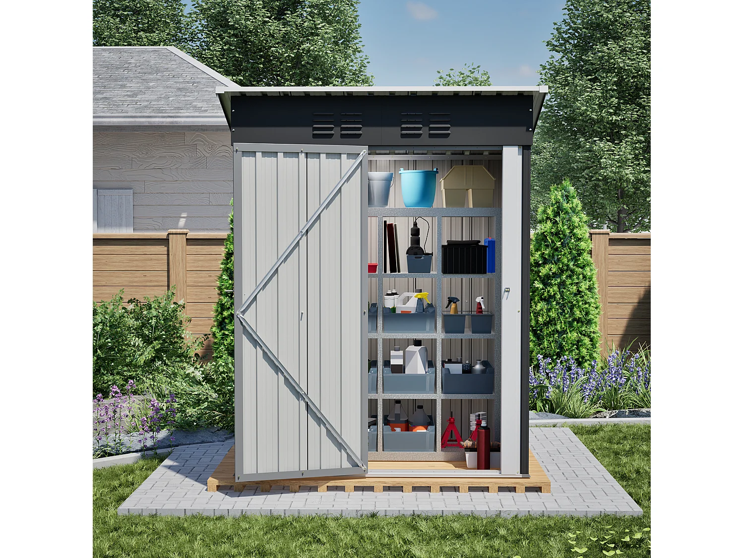 Casinha de jardim em metal preto com porta com fechadura - área de armazenamento de 1,27 m²