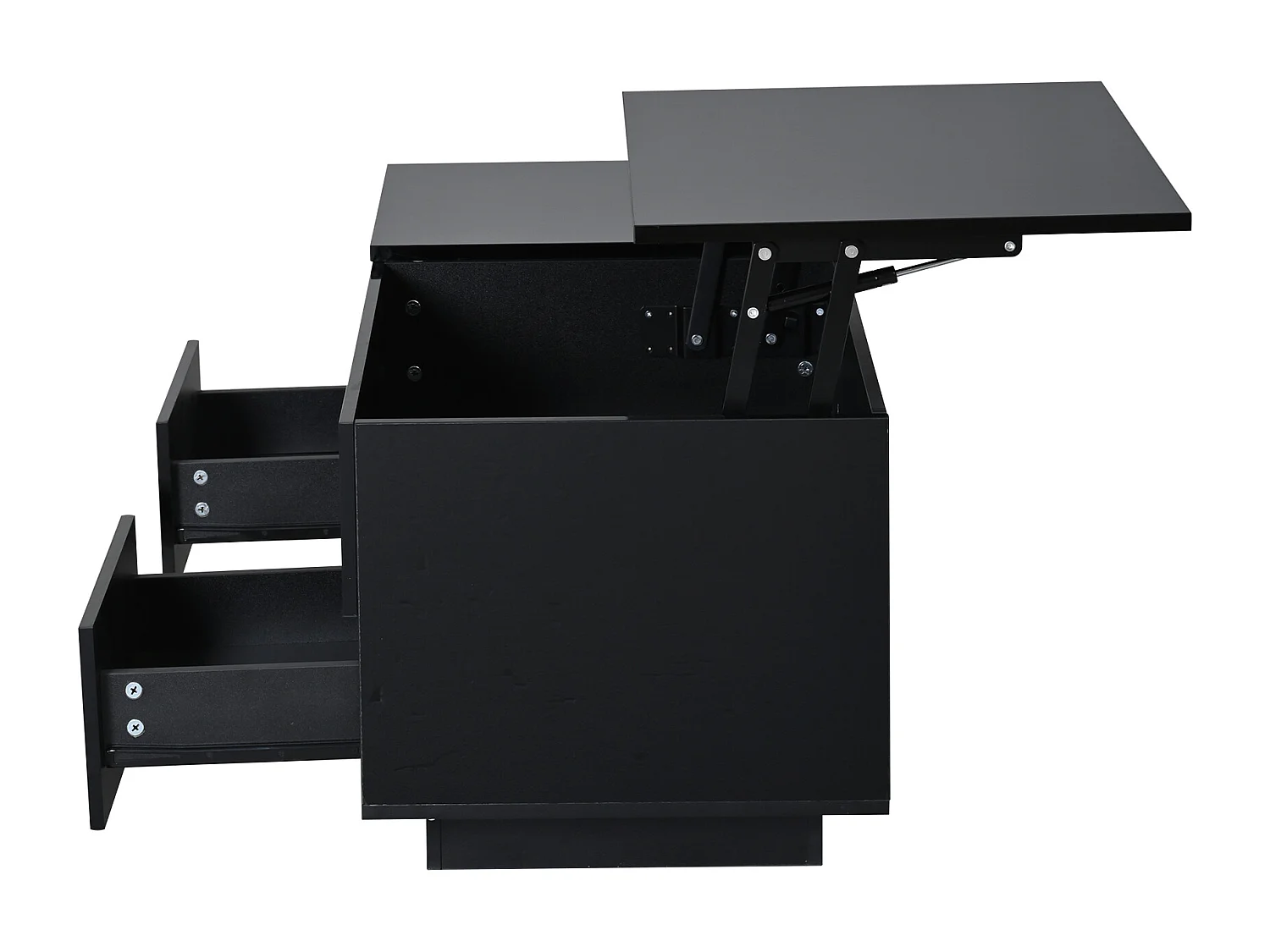 Salontafel met opklapbaar blad en glanzende afwerking, 100 x 45 x 43 cm, met 2 lades en ledverlichting - Zwart