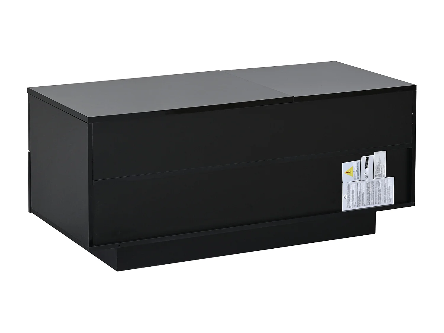 Salontafel met opklapbaar blad en glanzende afwerking, 100 x 45 x 43 cm, met 2 lades en ledverlichting - Zwart