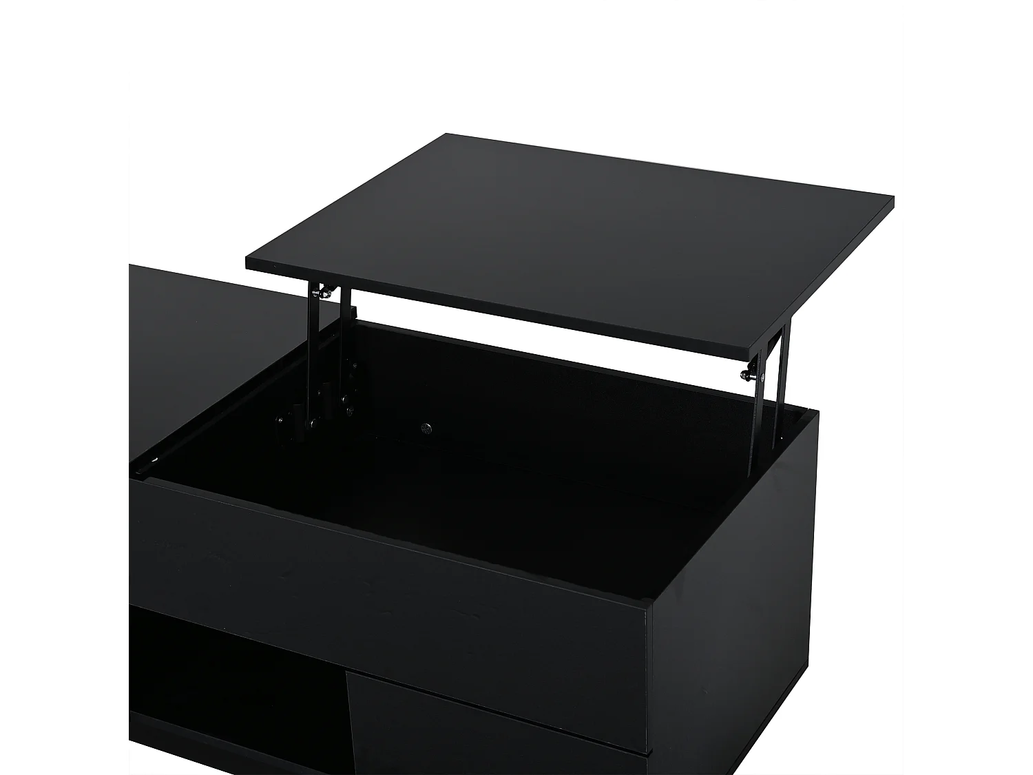 Salontafel met opklapbaar blad en glanzende afwerking, 100 x 45 x 43 cm, met 2 lades en ledverlichting - Zwart