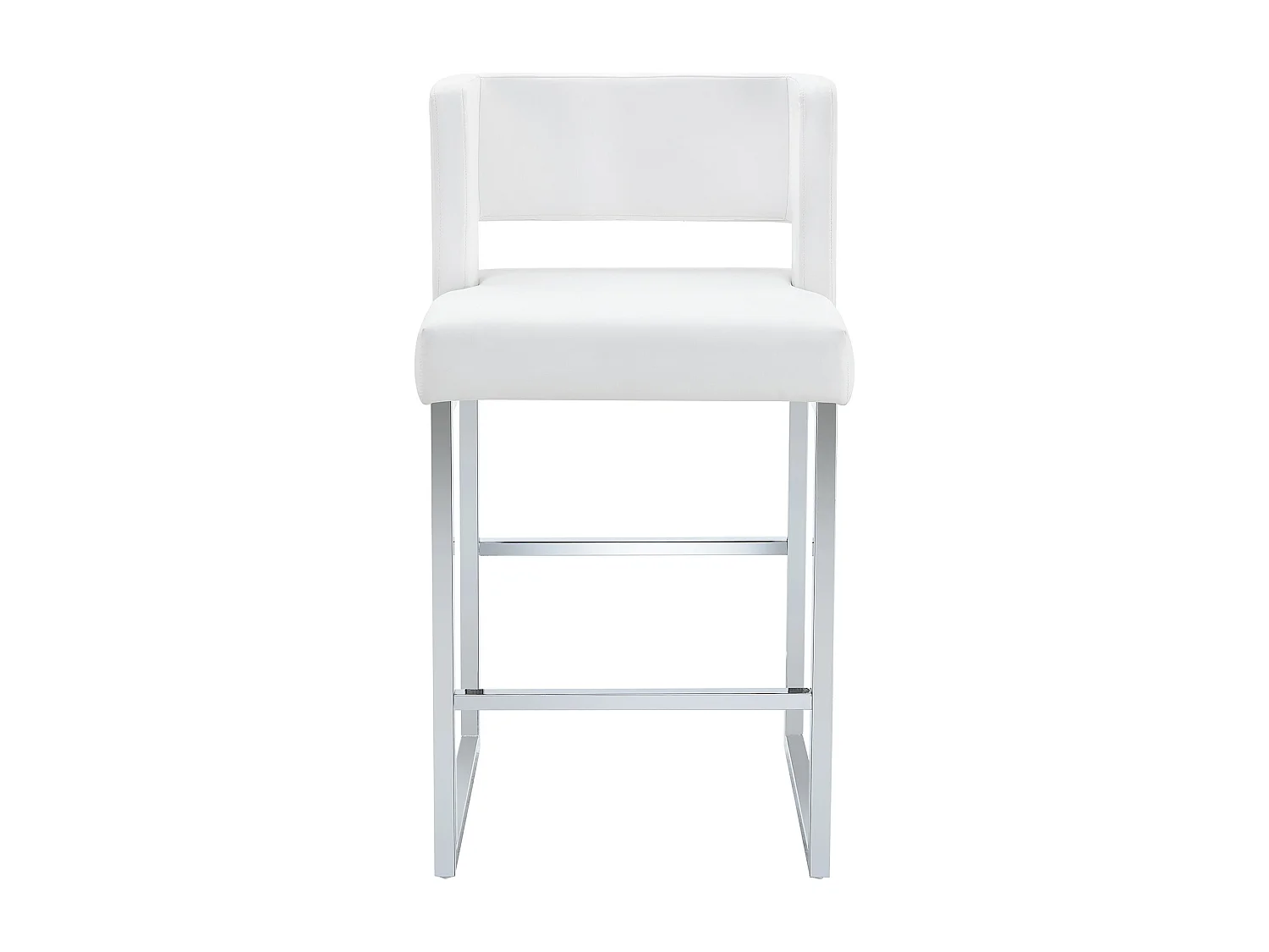 Set van 2 witte barkrukken van PU-leer met zilverkleurige metalen poten - Scandinavisch design