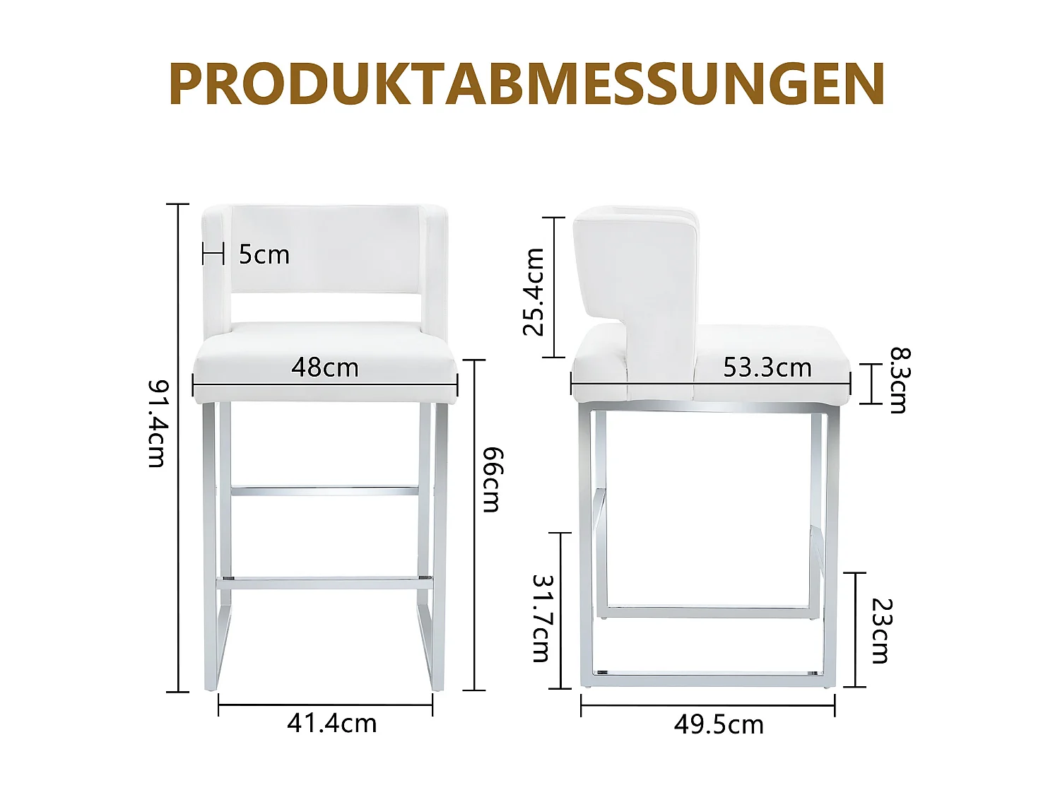 Set van 2 witte barkrukken van PU-leer met zilverkleurige metalen poten - Scandinavisch design