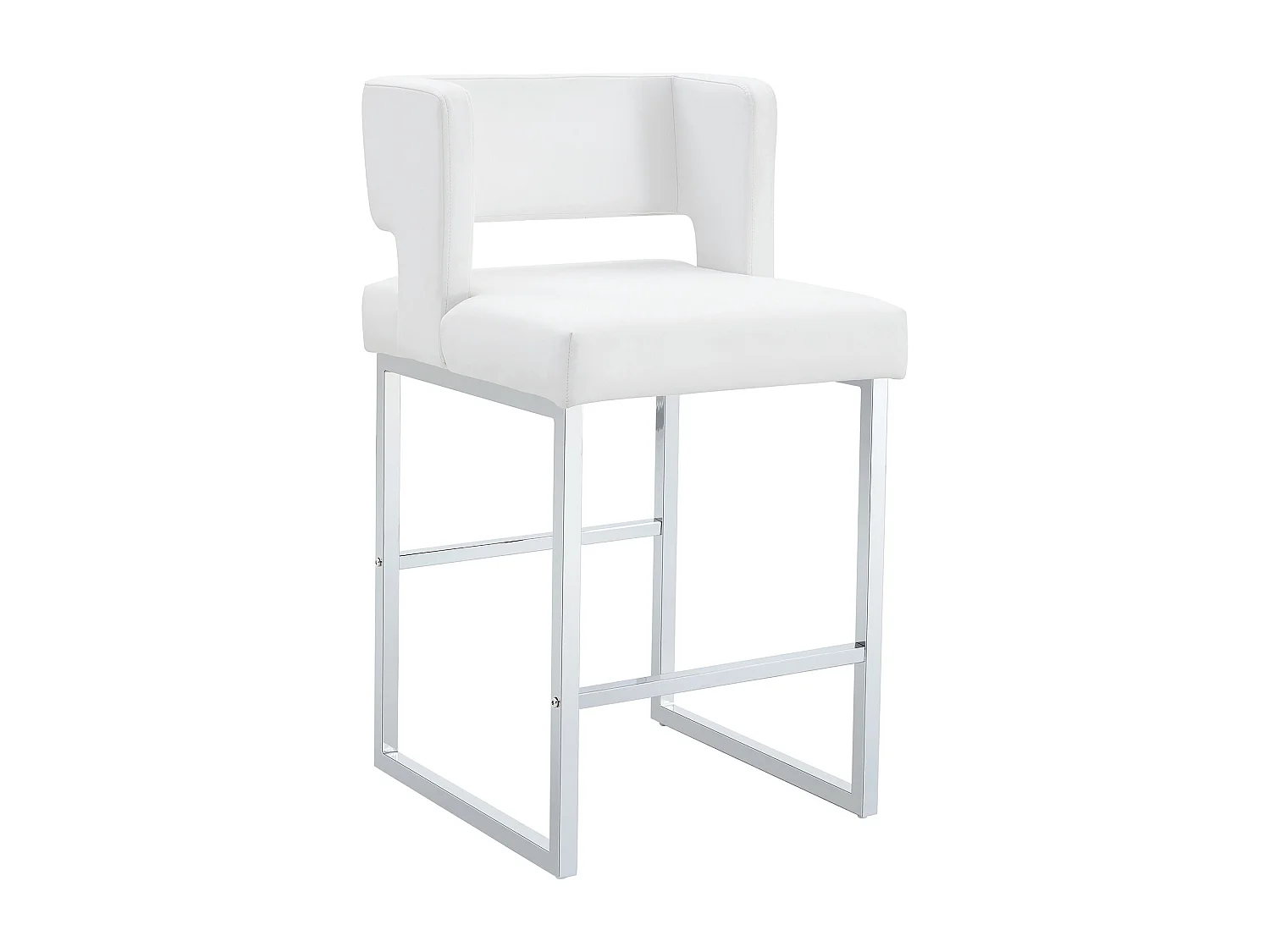 Set van 2 witte barkrukken van PU-leer met zilverkleurige metalen poten - Scandinavisch design