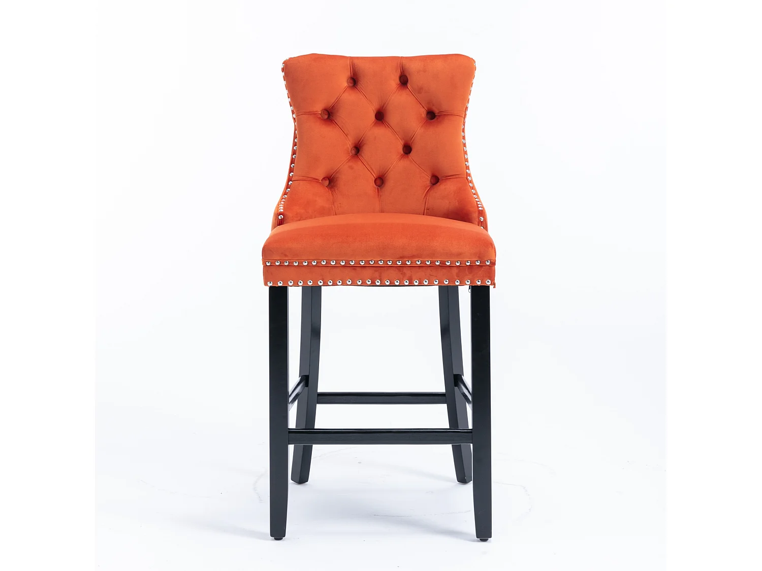 Set van 2 barkrukken met zwarte houten poten - Oranje fluweel