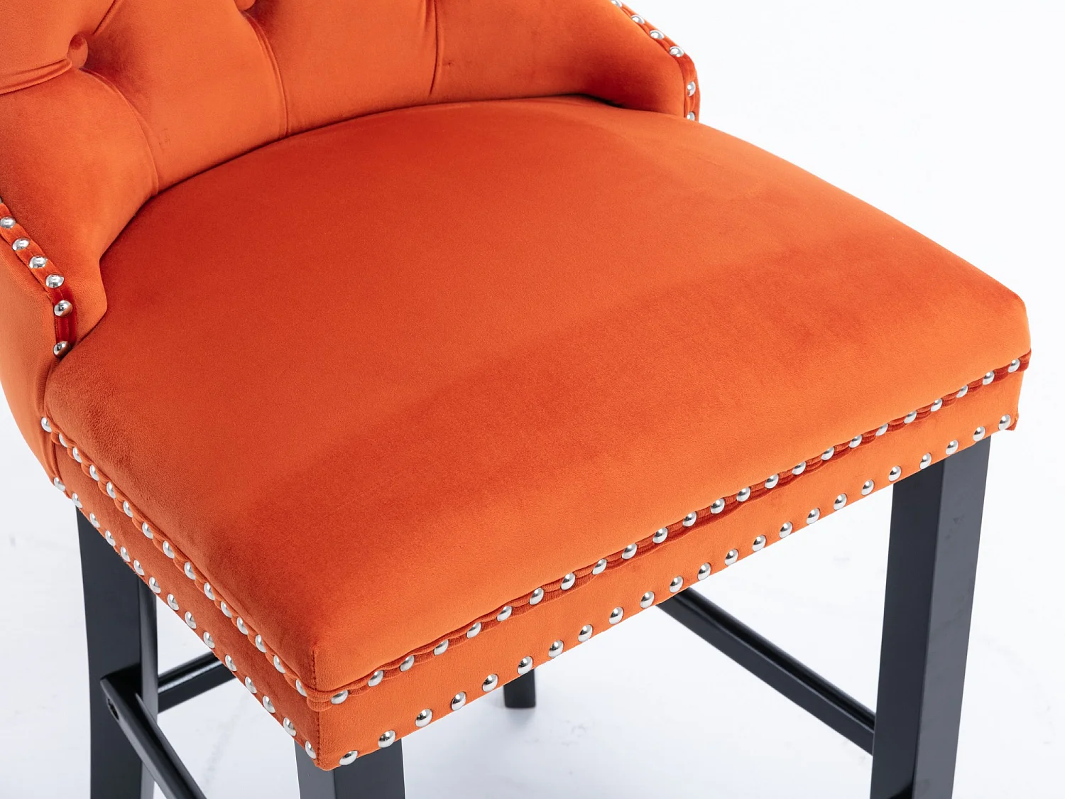 Set van 2 barkrukken met zwarte houten poten - Oranje fluweel