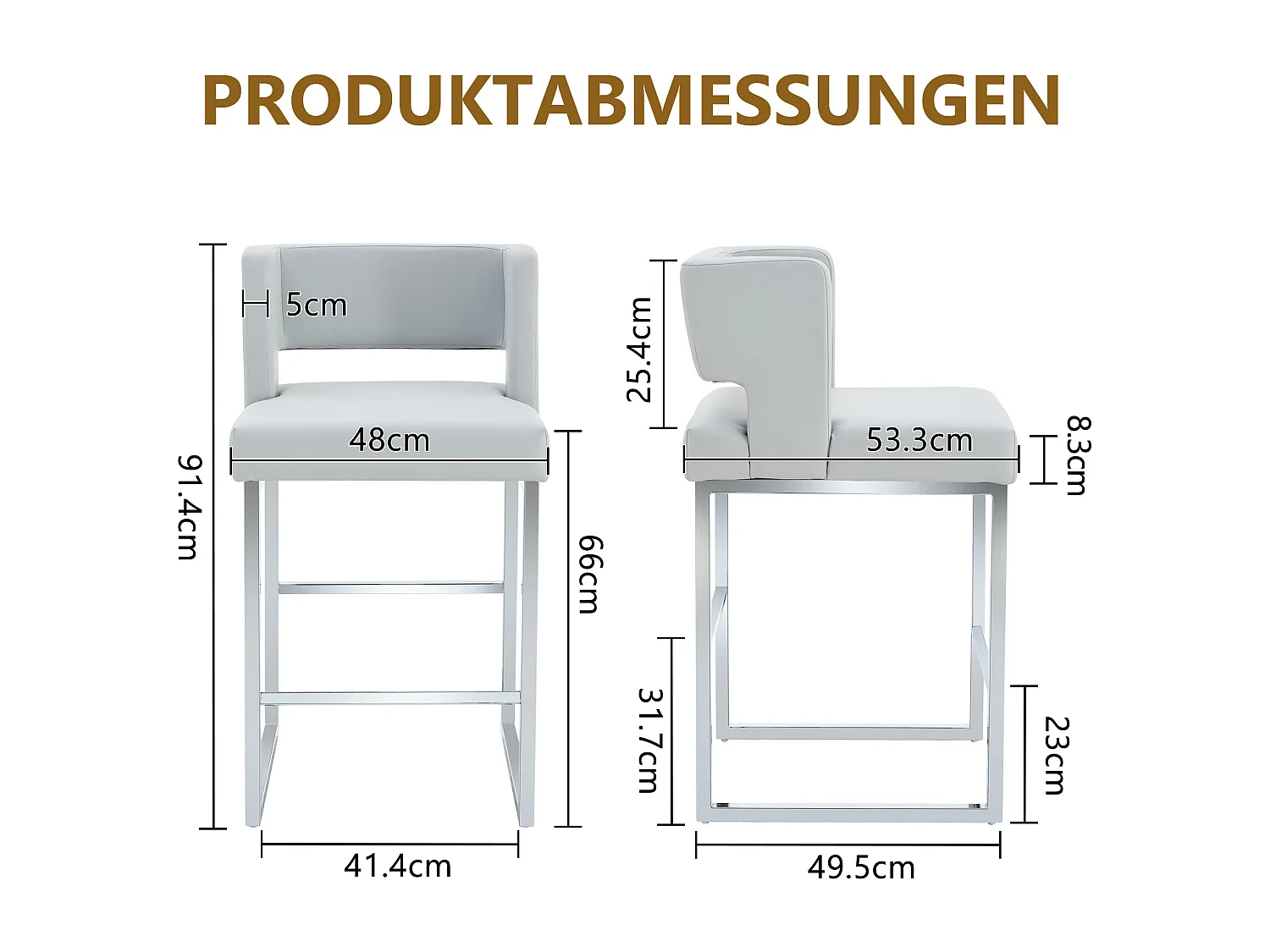 Lot de 2 tabourets de bar en PU gris avec pieds en métal argenté - Design nordique