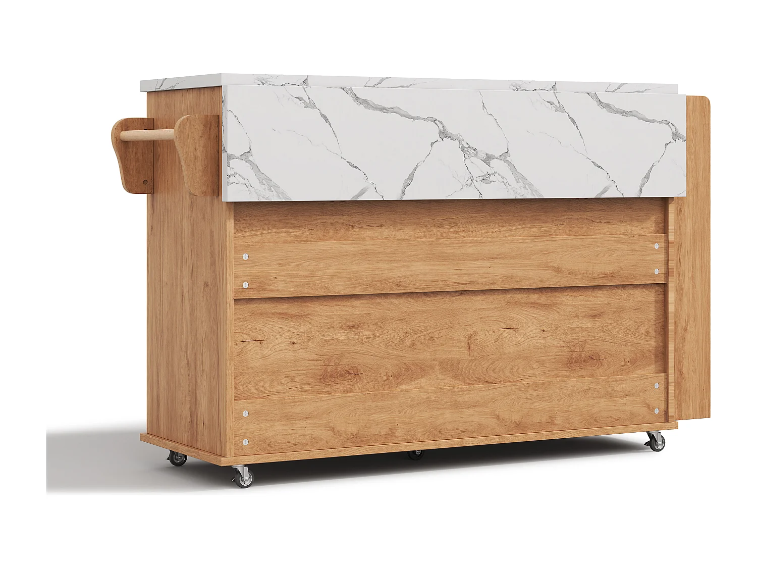 Keukeneiland op wielen met inklapbaar blad en 2 lades - Houtkleur 138 x 45 (70) x 90 cm