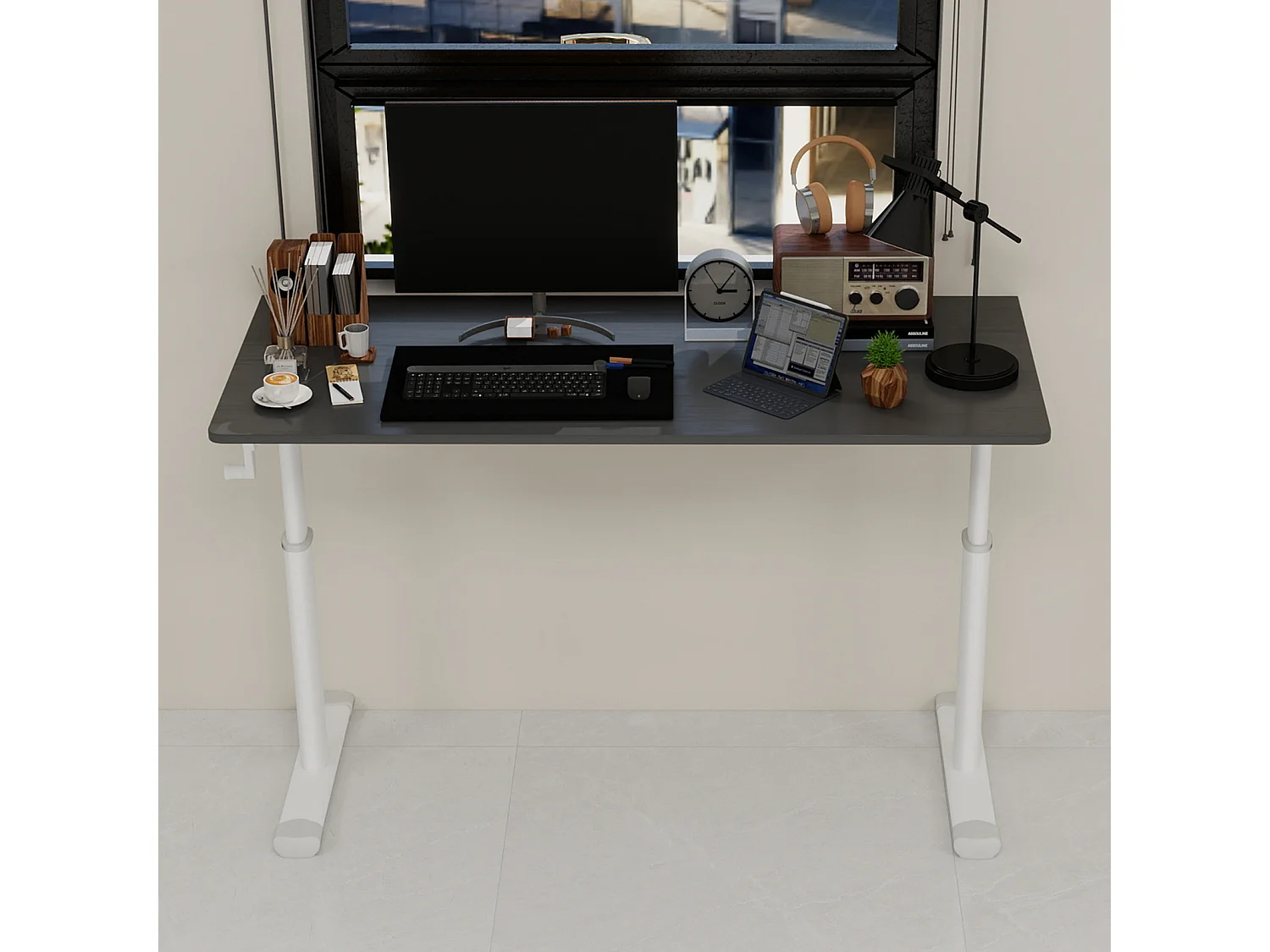 In hoogte verstelbaar bureau, wit en grijs, 120x60 cm - Hout en metaal