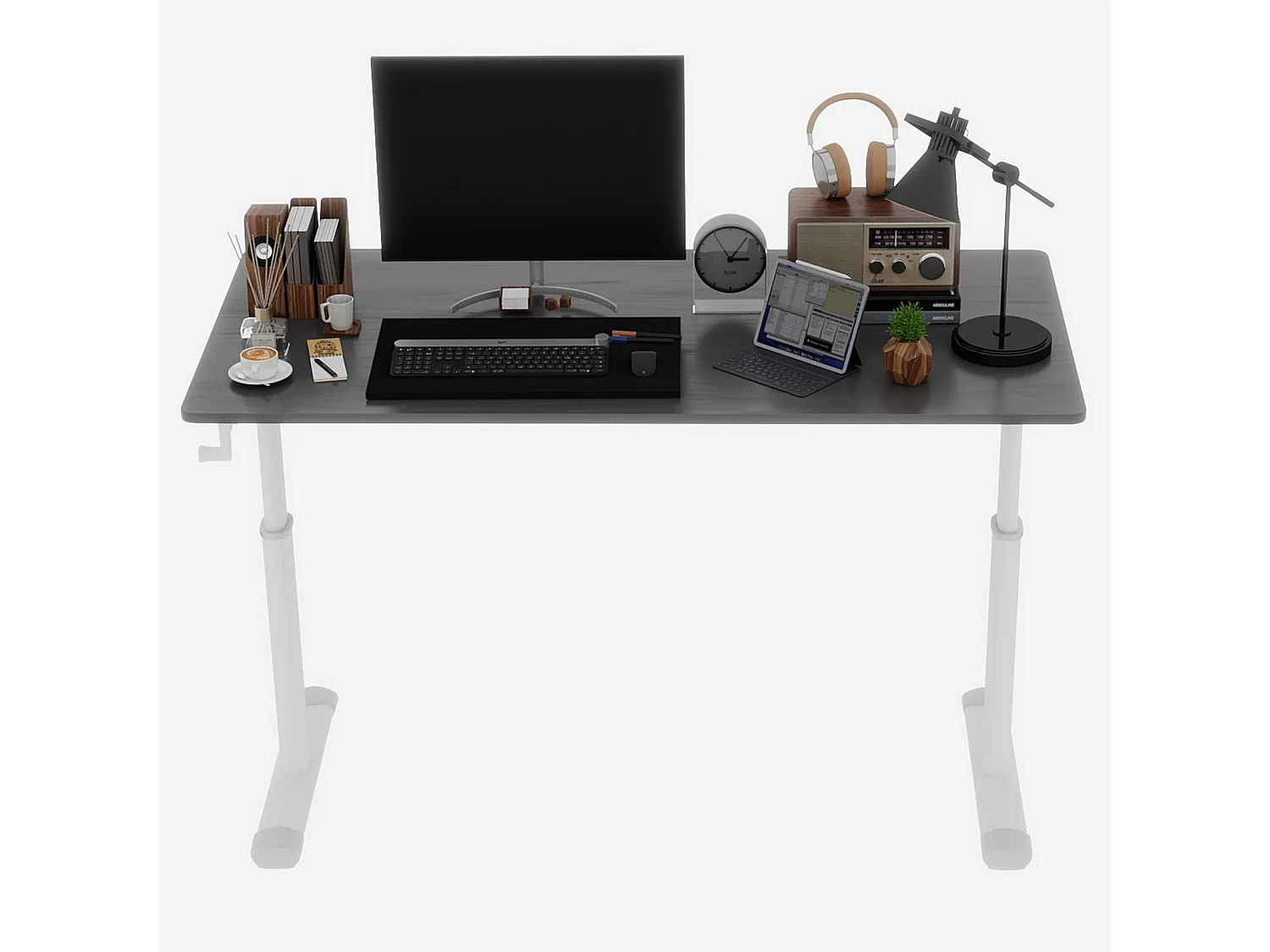 In hoogte verstelbaar bureau, wit en grijs, 120x60 cm - Hout en metaal