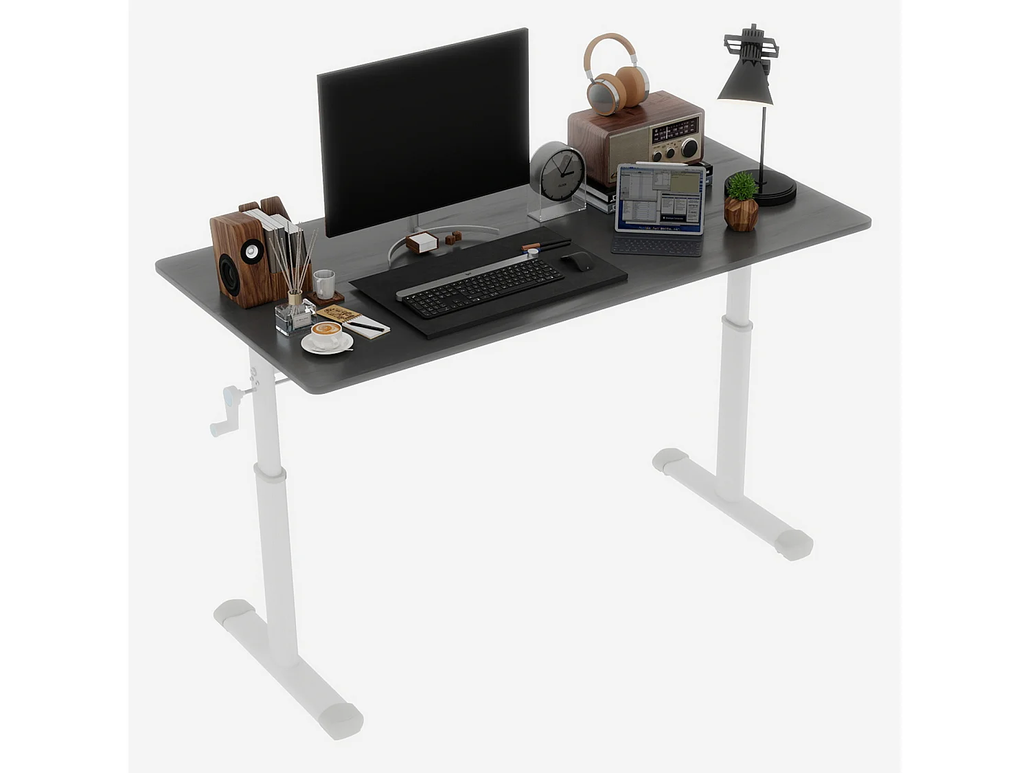 In hoogte verstelbaar bureau, wit en grijs, 120x60 cm - Hout en metaal