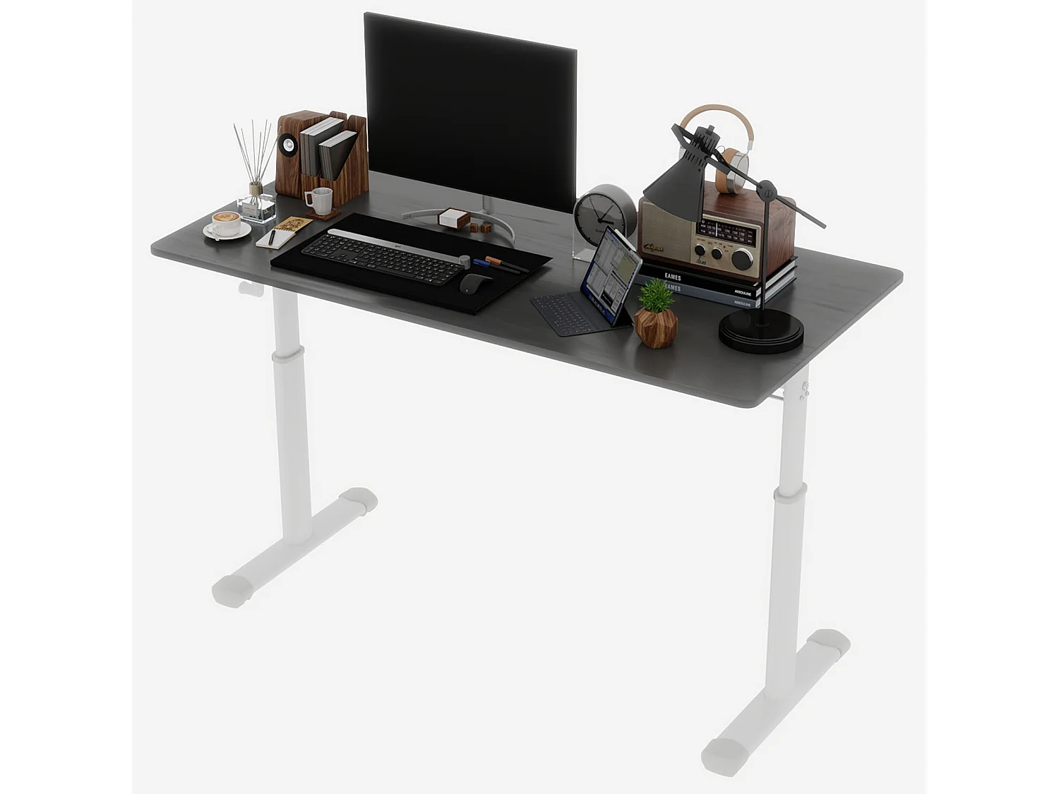 In hoogte verstelbaar bureau, wit en grijs, 120x60 cm - Hout en metaal