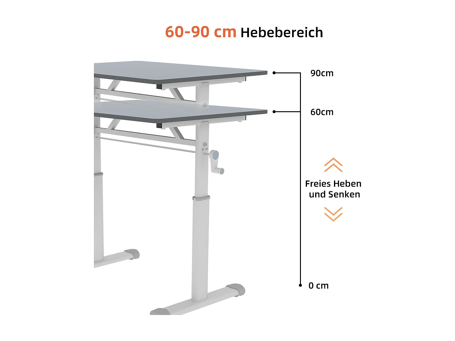 In hoogte verstelbaar bureau, wit en grijs, 120x60 cm - Hout en metaal