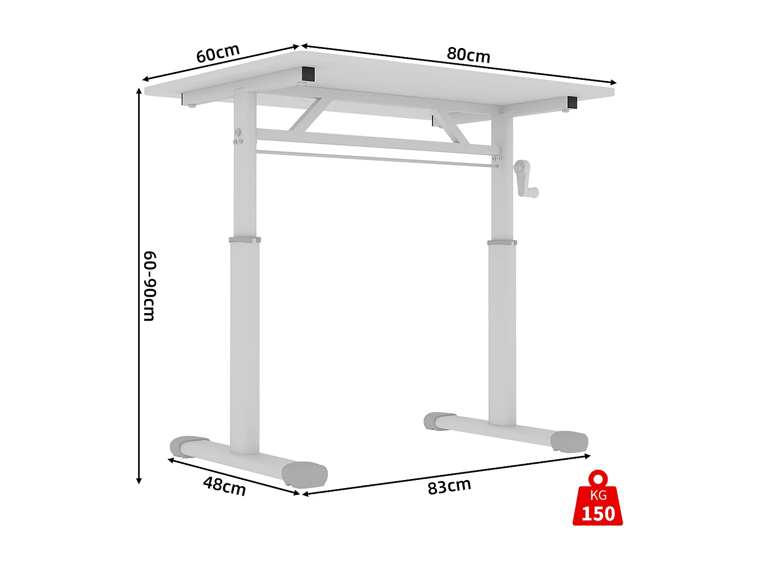Bureau réglable en hauteur pour enfants et adultes - Blanc 80x60 cm