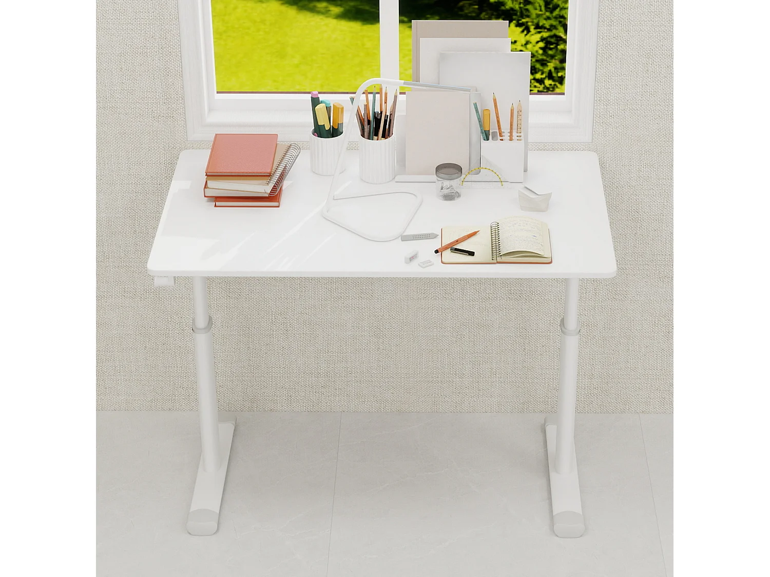 Bureau réglable en hauteur 60-90cm - Plateau blanc 100x60 cm