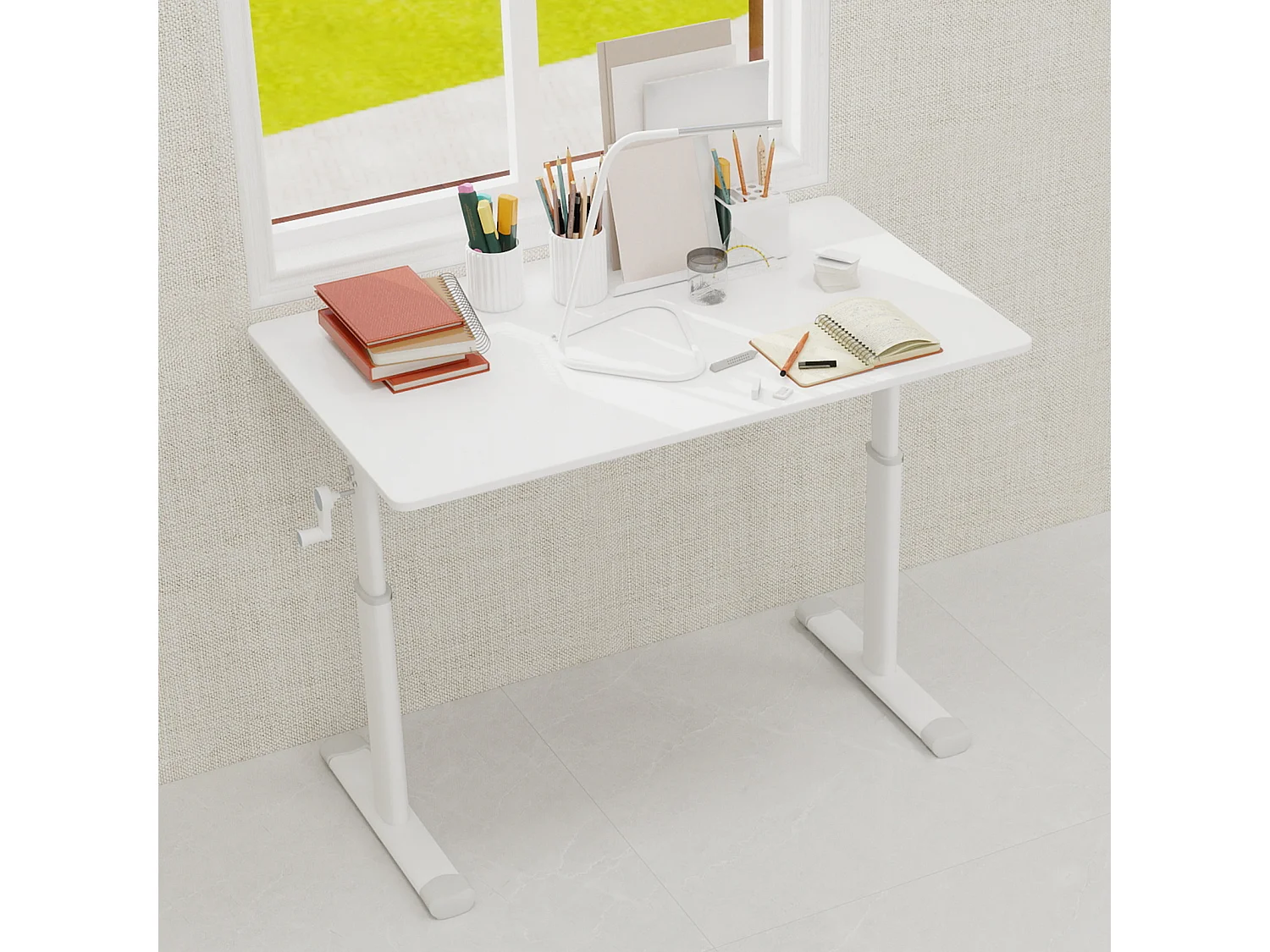 Bureau réglable en hauteur 60-90cm - Plateau blanc 100x60 cm