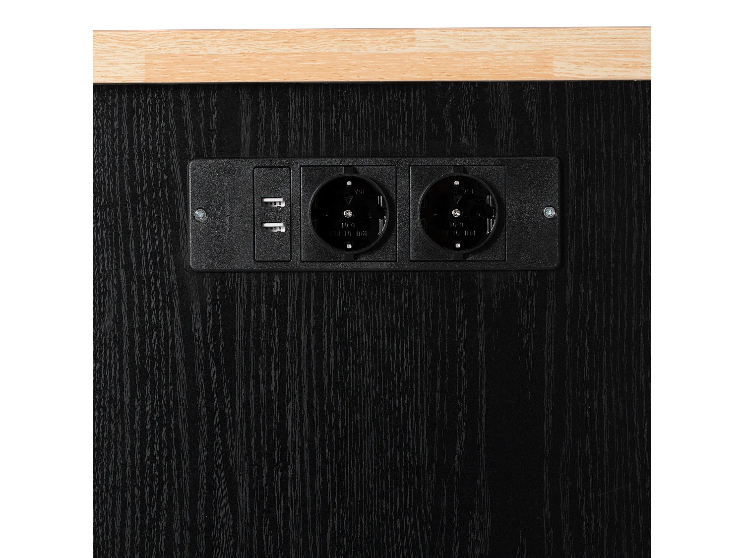 Îlot de cuisine avec 5 tiroirs, étagères réglables et prises USB - Noir