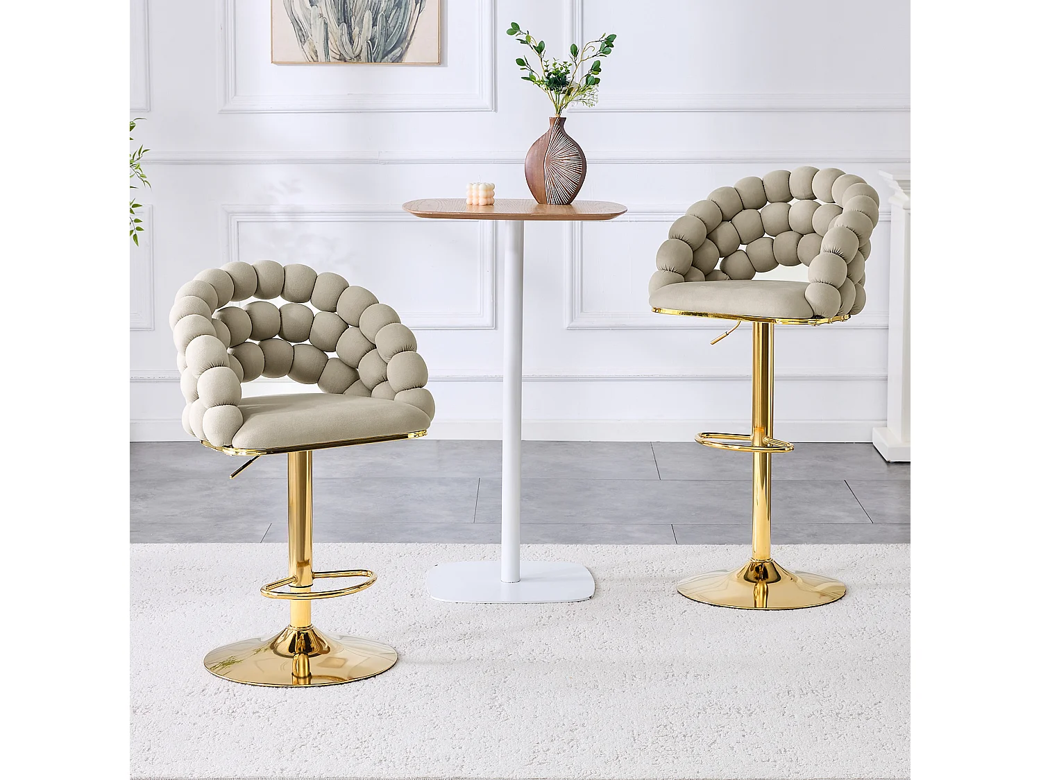 Lot de 2 tabourets de bar en velours gris - Dossier à chaînette et hauteur réglable