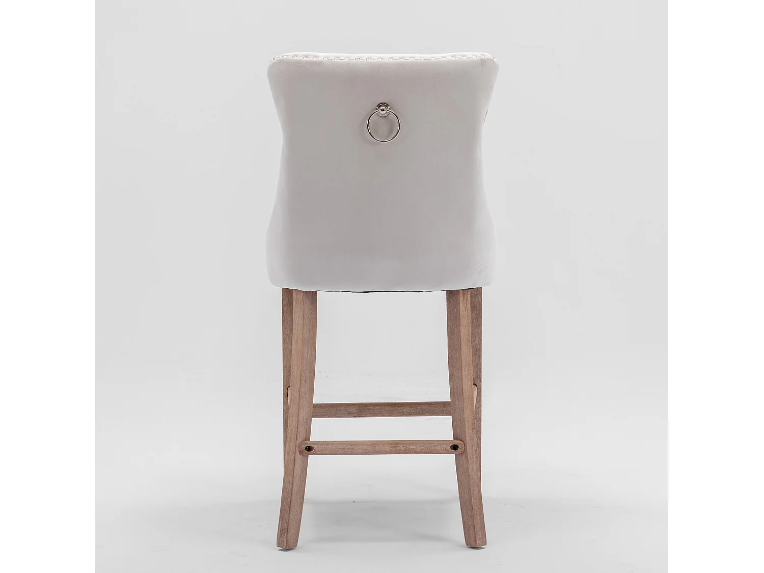 Set van 2 barkrukken met poten van natuurlijk hout - Beige fluweel