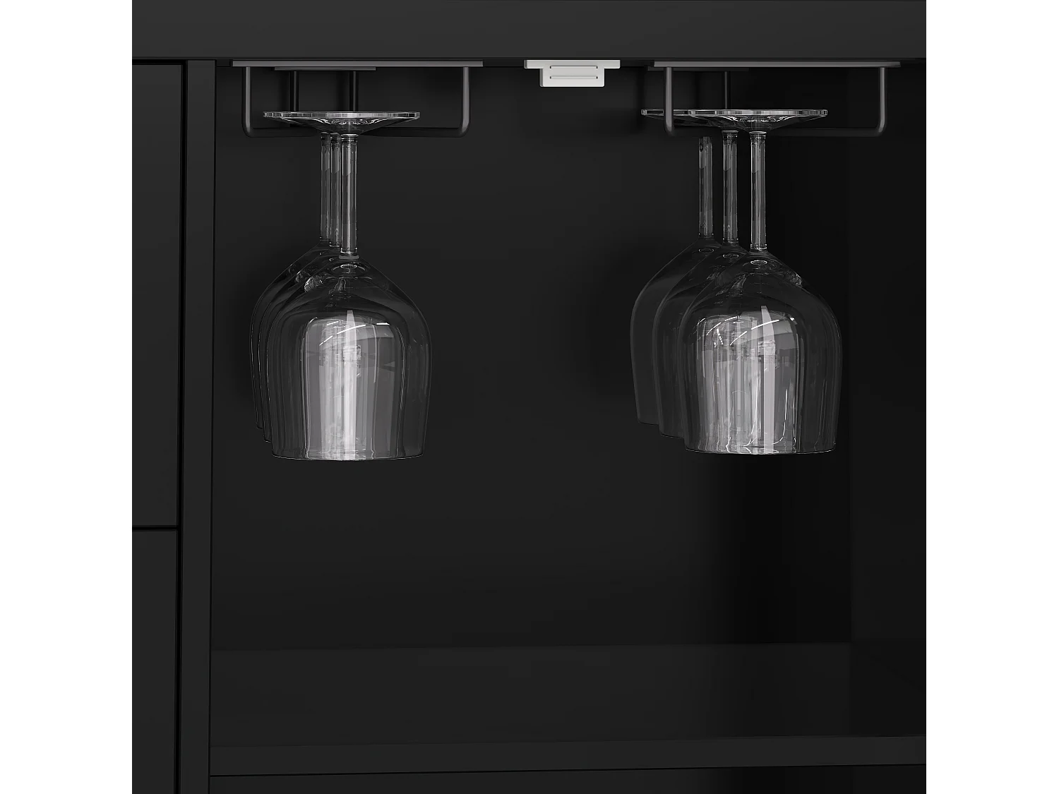 Isla de cocina móvil negra con iluminación LED, 2 puertas y 3 cajones - Encimera con efecto mármol blanco