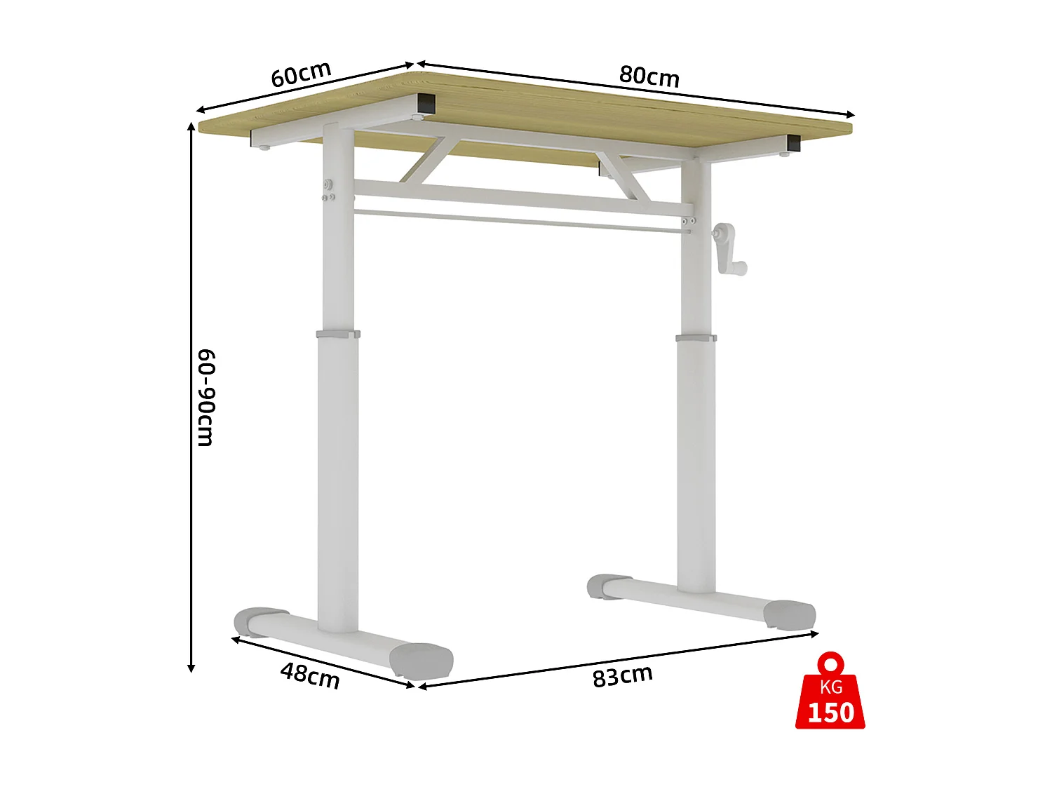 Bureau réglable en hauteur pour enfants et adultes - Couleur bois 80x60 cm