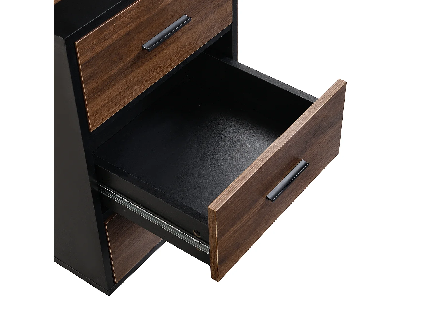 Bureau 138,5 cm en bois marron foncé et métal noir avec 3 tiroirs