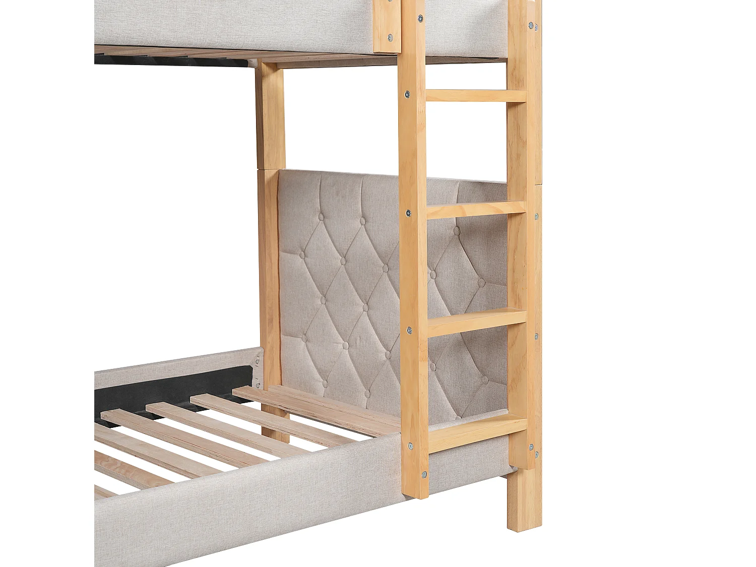 Lit superposé enfant 90x200 cm avec barrières de sécurité - Gris et bois naturel