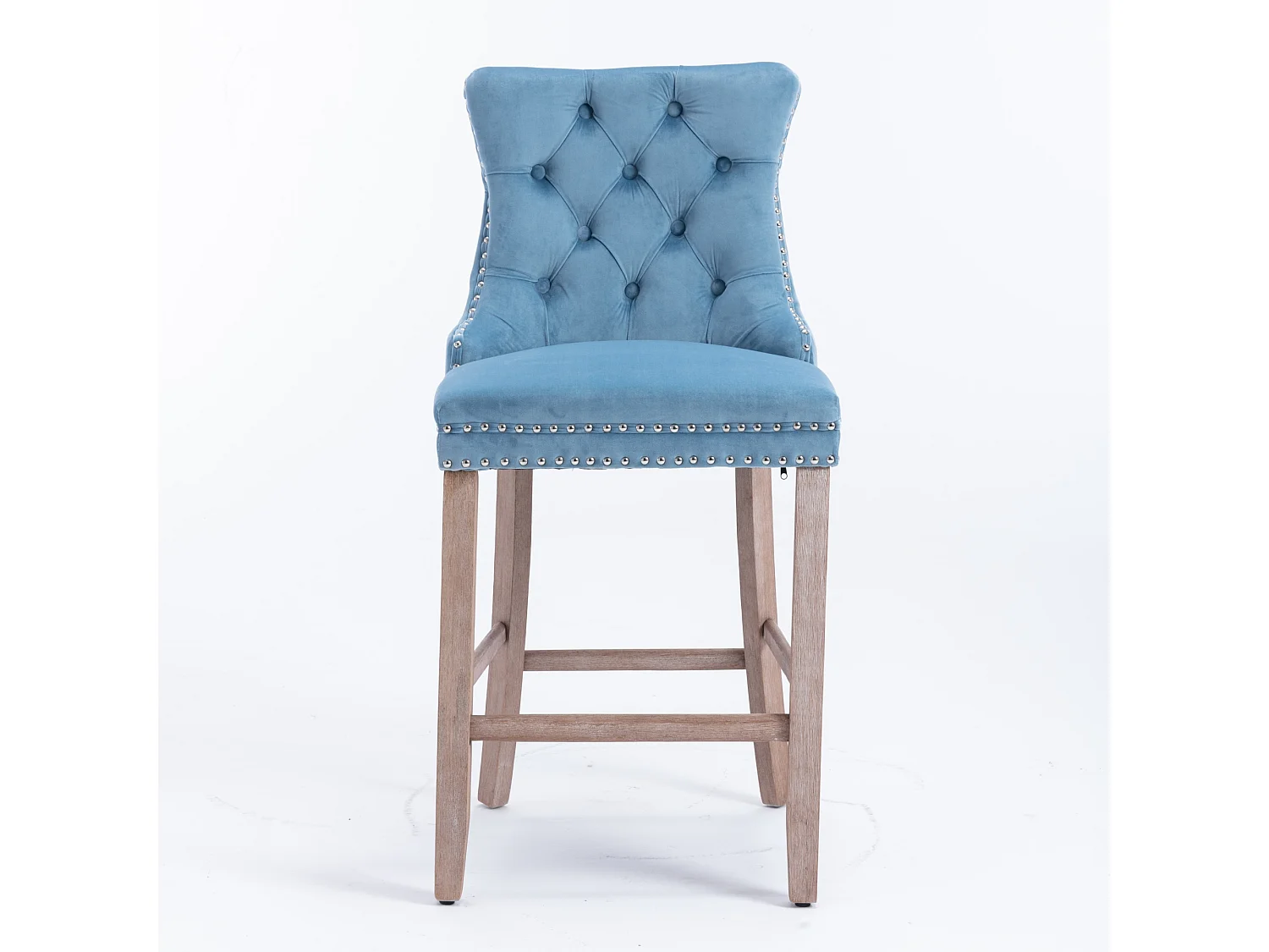 Lot de 2 tabourets de bar avec pieds en bois naturel - Velours bleu clair