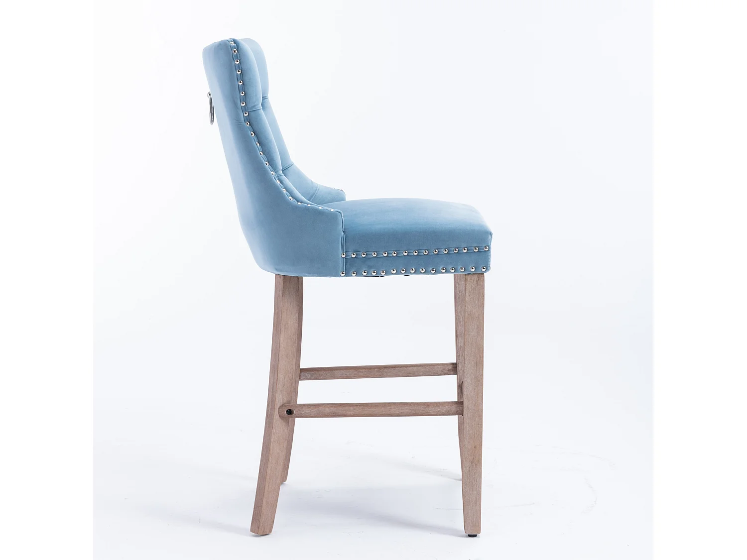 Lot de 2 tabourets de bar avec pieds en bois naturel - Velours bleu clair