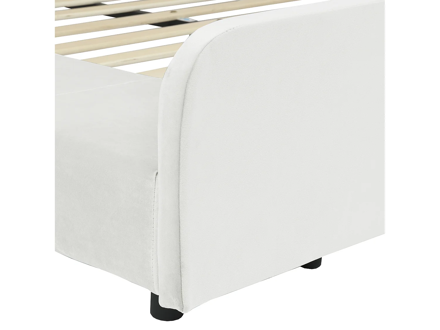Lit enfant 90x200 cm en velours blanc avec bureau, tabouret et rangements
