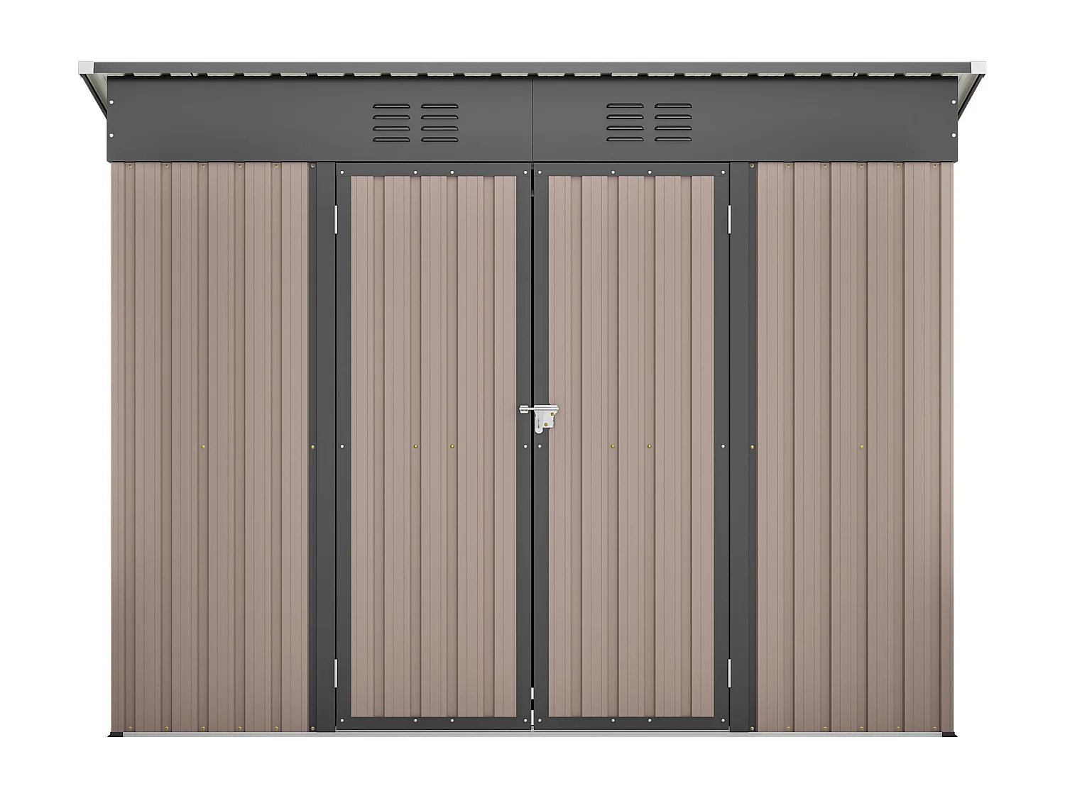 Casinha de jardim metálica com estrutura de fundação - Castanho