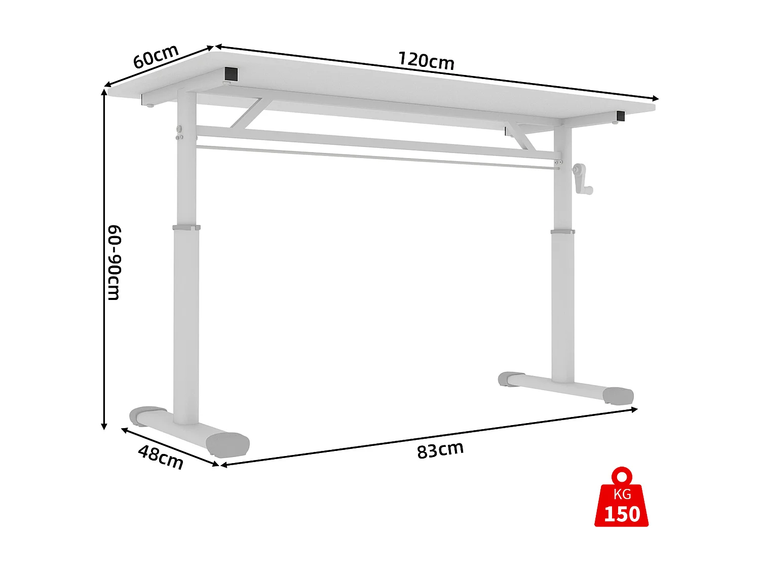 Escritorio regulable en altura, blanco, 120x60 cm - Madera y metal