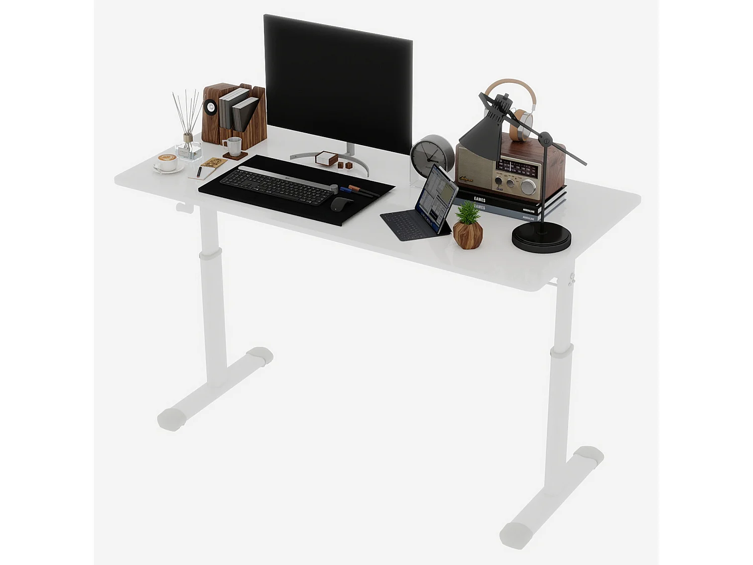 Escritorio regulable en altura, blanco, 120x60 cm - Madera y metal