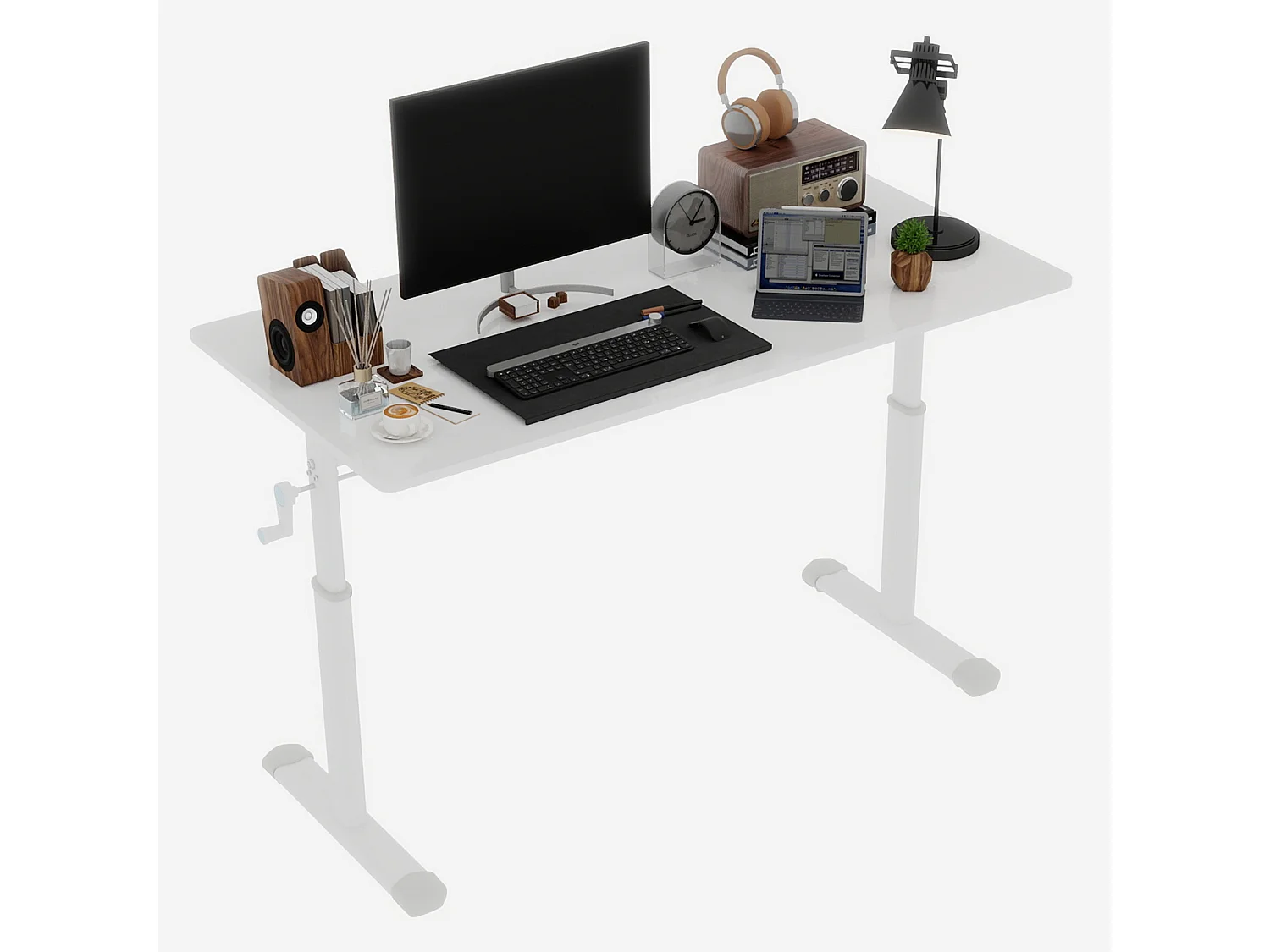 Escritorio regulable en altura, blanco, 120x60 cm - Madera y metal