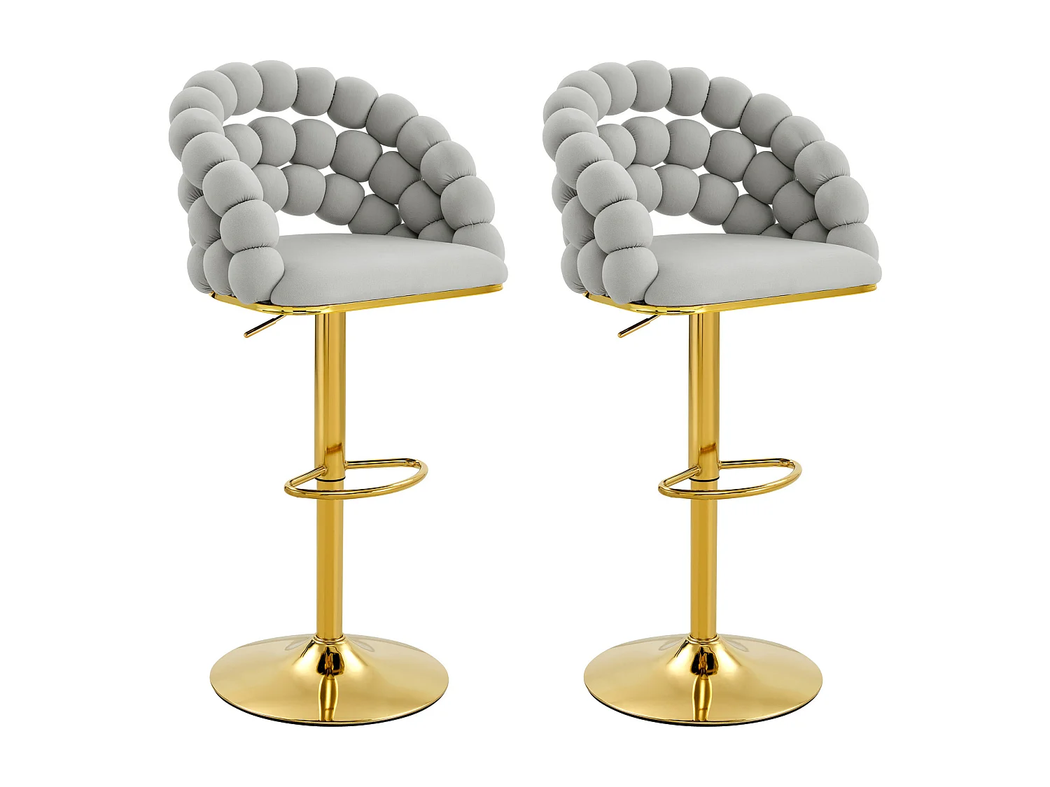 Lot de 2 tabourets de bar en velours gris clair - Dossier à chaînette et hauteur réglable