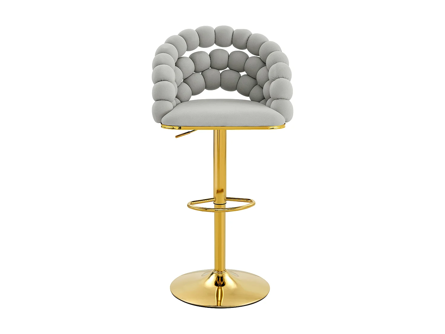 Lot de 2 tabourets de bar en velours gris clair - Dossier à chaînette et hauteur réglable