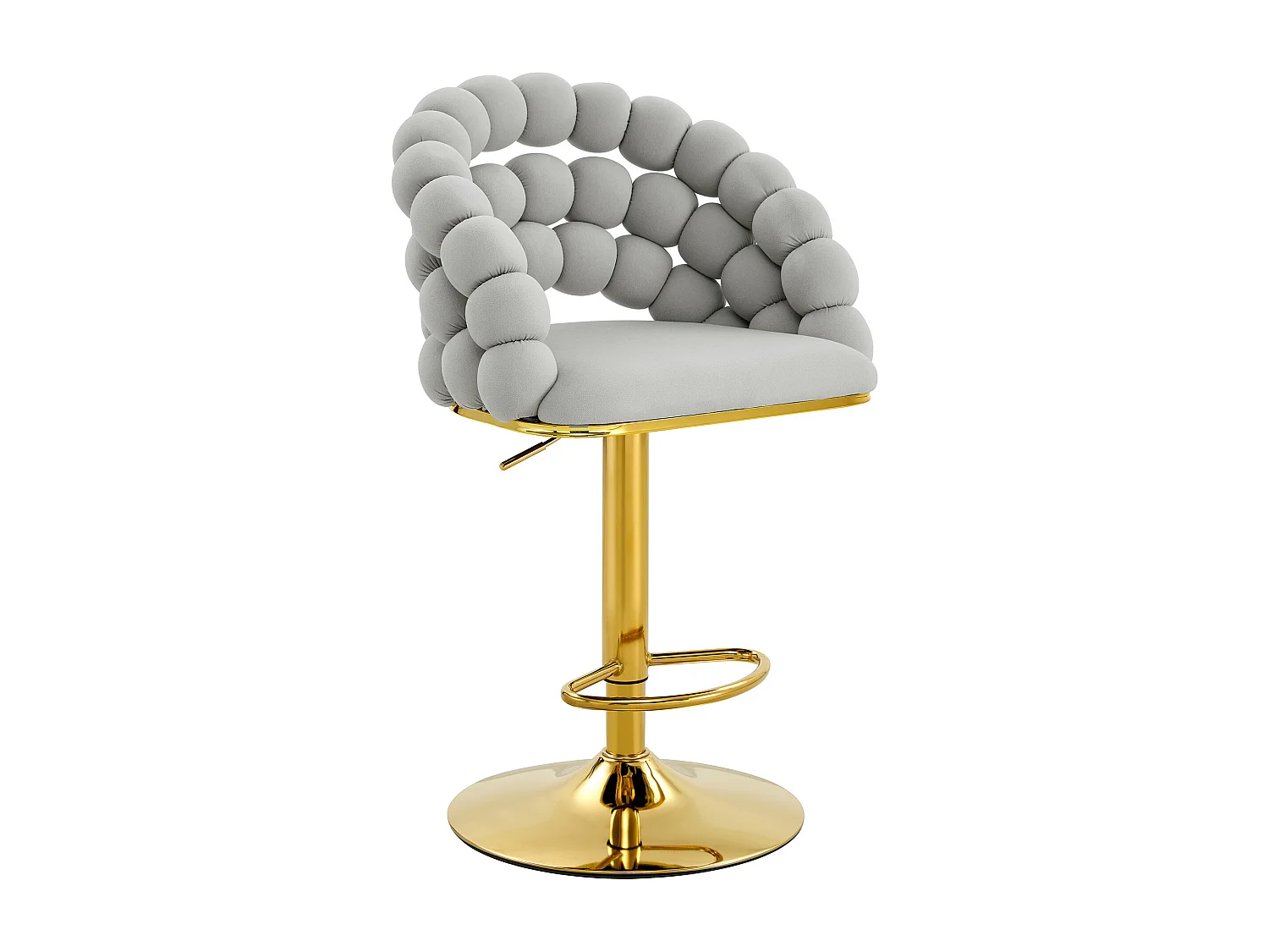 Lot de 2 tabourets de bar en velours gris clair - Dossier à chaînette et hauteur réglable