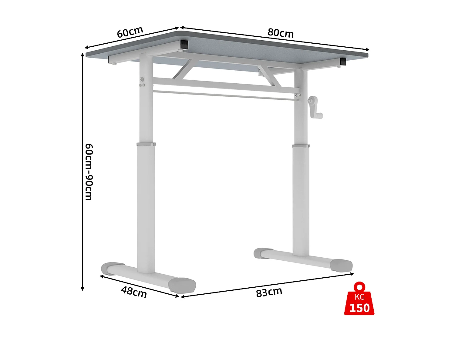 In hoogte verstelbaar bureau voor kinderen en volwassenen - Grijs en wit 80x60 cm