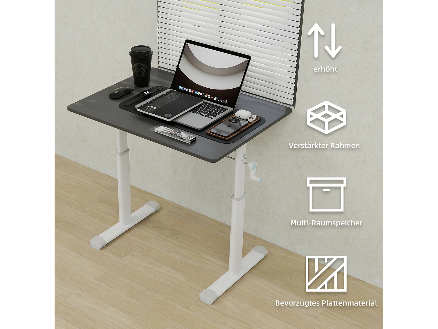 In hoogte verstelbaar bureau voor kinderen en volwassenen - Grijs en wit 80x60 cm